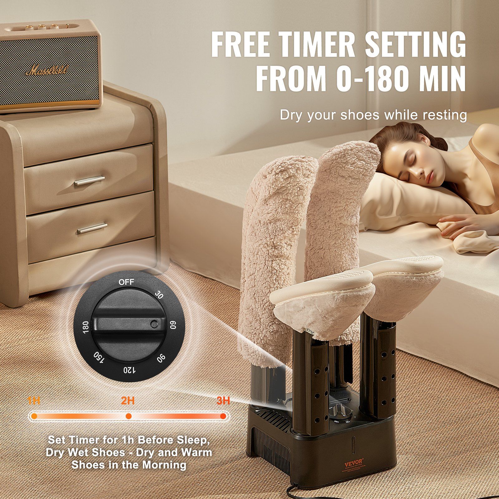 Detachable 4 Tubes Shoe Dryer, Portable Boot Dryer with Timer, Boot Warmers/Dryer with Heat Blower & ABS+PP for Snow Boots, Leather Shoes, Canvas Shoes, Socks, Black & Orange - Image 5