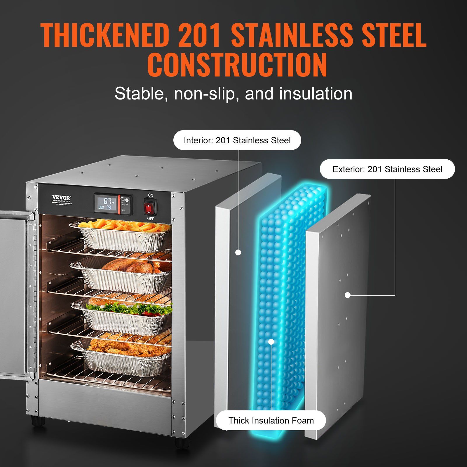 Hot Box Food Warmer, 4-Tier Concession Warmer with Water Tray, 4 Pans, Single-door and Adjustable Shelves, Stainless Steel Food Warmer Cabinet, Ideal for Storing Pizza, Chicken, Restaurant - Image 5