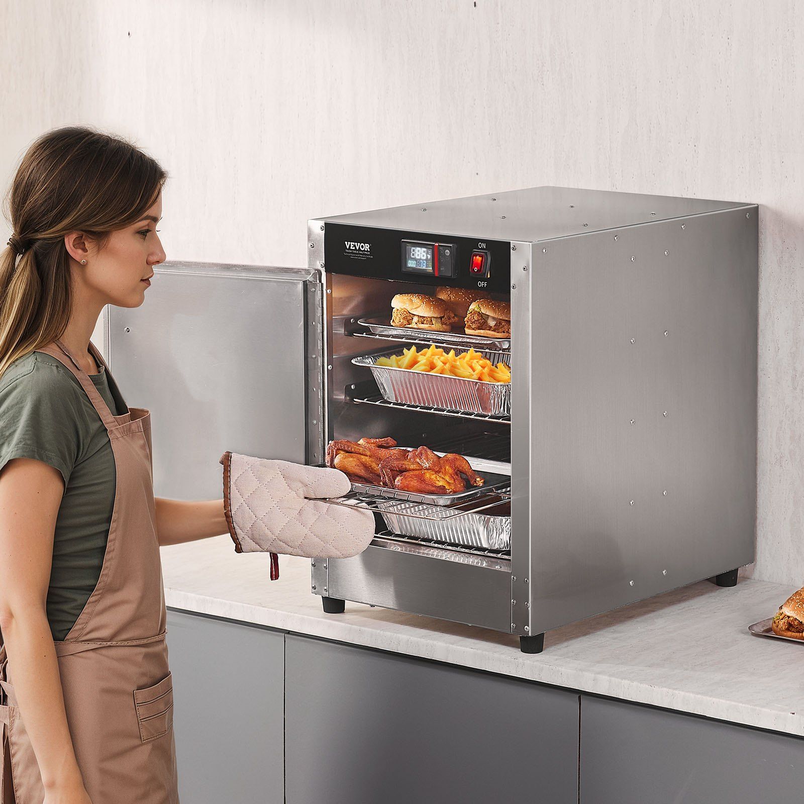 Hot Box Food Warmer, 4-Tier Concession Warmer with Water Tray, 4 Pans, Single-door and Adjustable Shelves, Stainless Steel Food Warmer Cabinet, Ideal for Storing Pizza, Chicken, Restaurant - Image 8