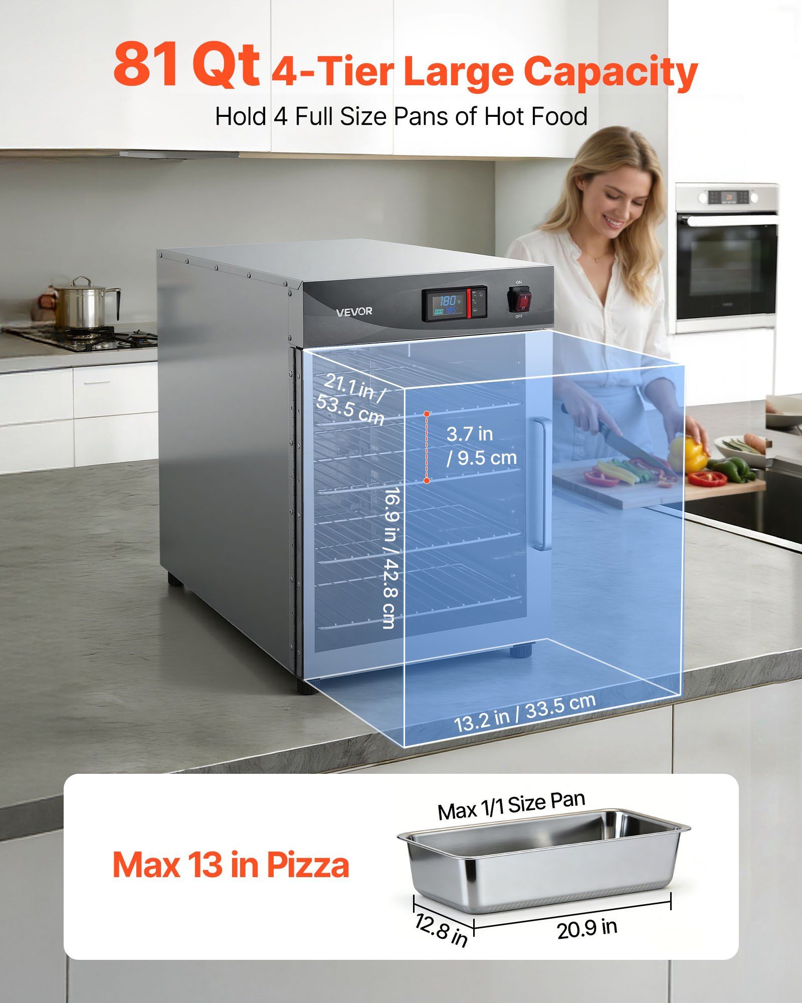 Electric Hot Box Food Warmer, 4-Tier Commercial Warming Cabinet with Water Tray, Single-Door and Adjustable Shelves, Stainless Steel Food Warmer Cabinet, for Restaurant, Kitchen, Pizza, Chicken - Image 2