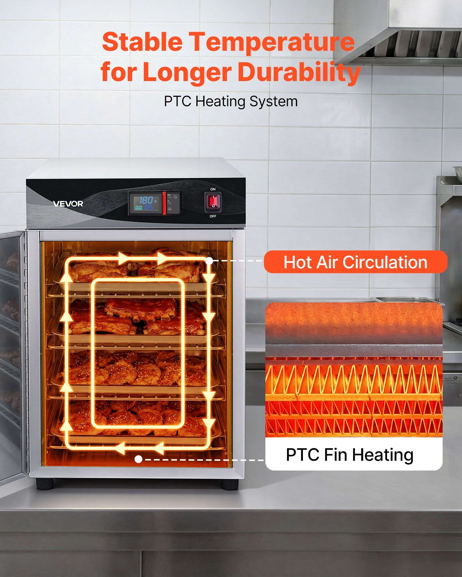 Electric Hot Box Food Warmer, 4-Tier Commercial Warming Cabinet with Water Tray, Single-Door and Adjustable Shelves, Stainless Steel Food Warmer Cabinet, for Restaurant, Kitchen, Pizza, Chicken - Image 3