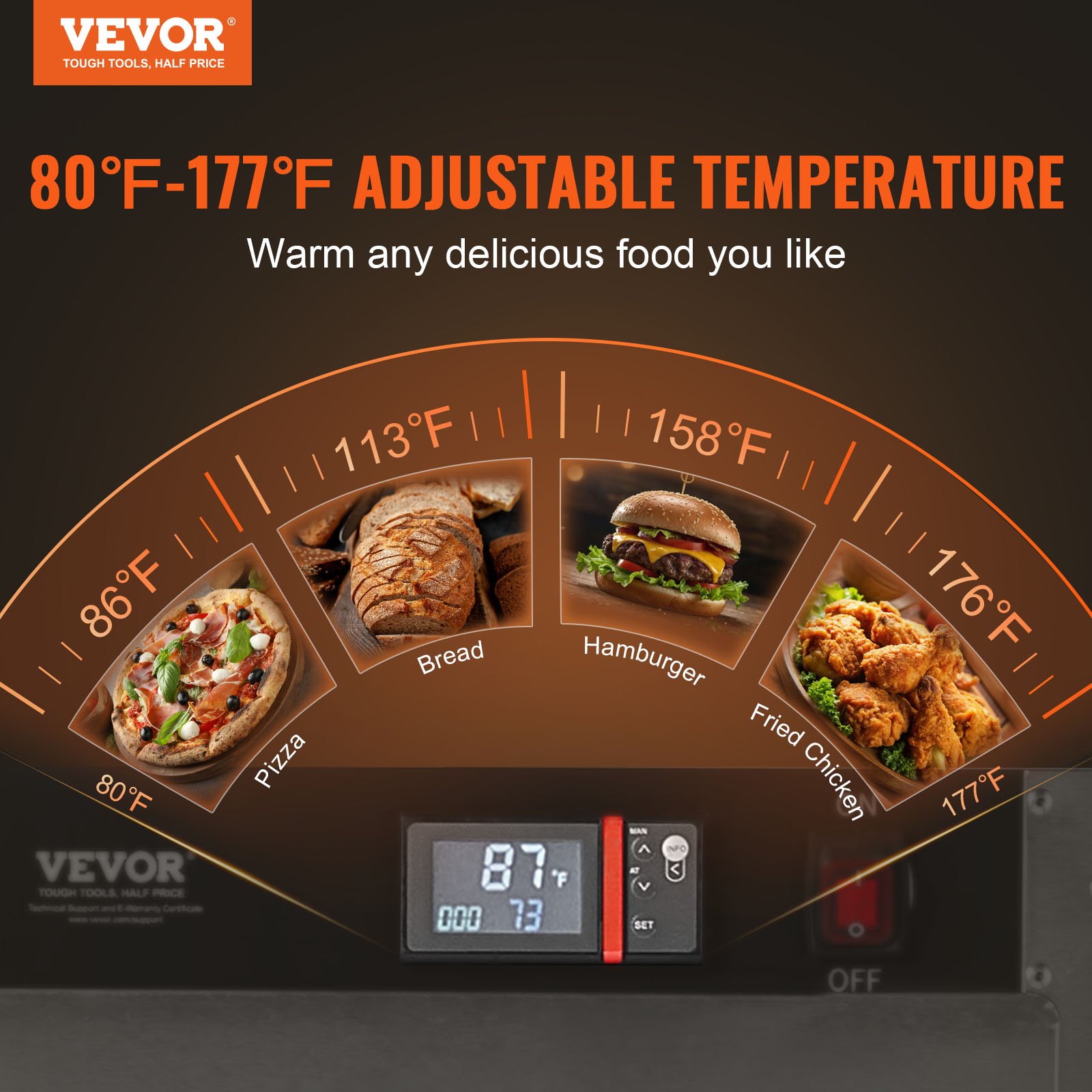 Hot Box Food Warmer, 5-Tier Concession Warmer with Water Tray, 5 Pans, Single-door and Adjustable Shelves, Stainless Steel Food Warmer Cabinet, Ideal for Storing Pizza, Chicken, Restaurant - Image 2
