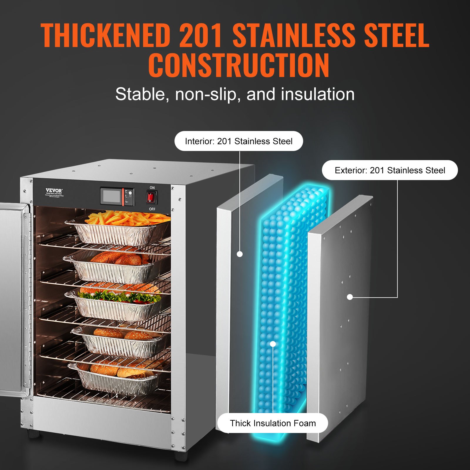 Hot Box Food Warmer, 5-Tier Concession Warmer with Water Tray, 5 Pans, Single-door and Adjustable Shelves, Stainless Steel Food Warmer Cabinet, Ideal for Storing Pizza, Chicken, Restaurant - Image 5