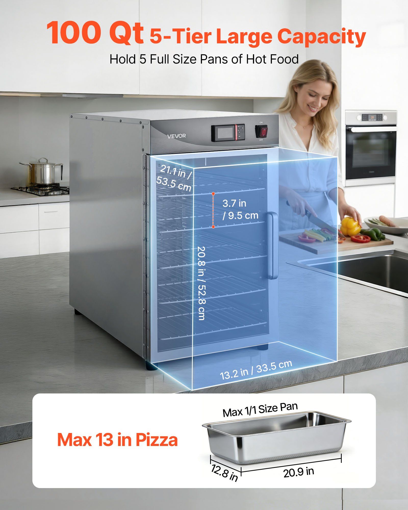 Electric Hot Box Food Warmer, 5-Tier Commercial Warming Cabinet with Water Tray, Single-Door and Adjustable Shelves, Stainless Steel Food Warmer Cabinet, for Restaurant, Kitchen, Pizza, Chicken - Image 2