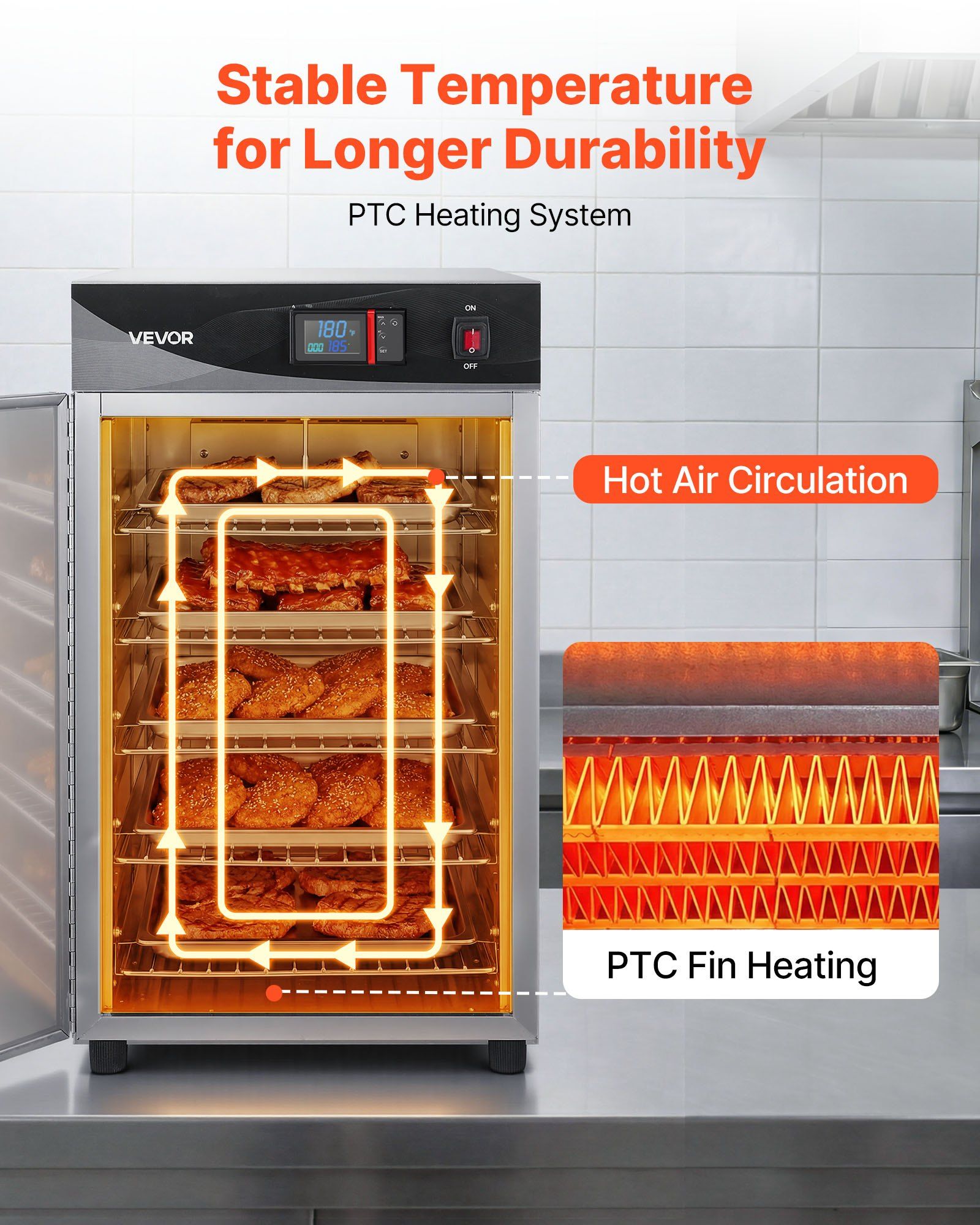 Electric Hot Box Food Warmer, 5-Tier Commercial Warming Cabinet with Water Tray, Single-Door and Adjustable Shelves, Stainless Steel Food Warmer Cabinet, for Restaurant, Kitchen, Pizza, Chicken - Image 3