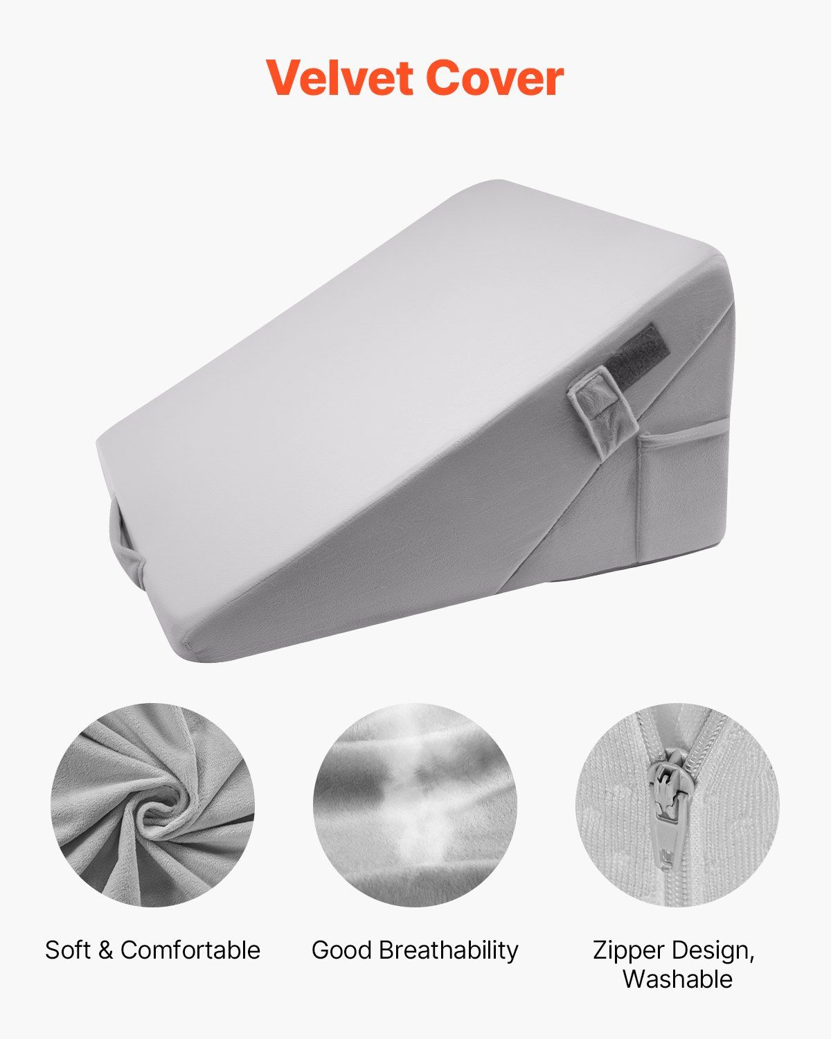 Bed Wedge Pillow for Sleeping, Adjustable Orthopedic Bed Wedge, 25D High-Density Foam Filling & Soft Washable Cover, Post Surgery Pillow for Acid Reflux, Back Pain, Snoring Relief, Light Grey - Image 3