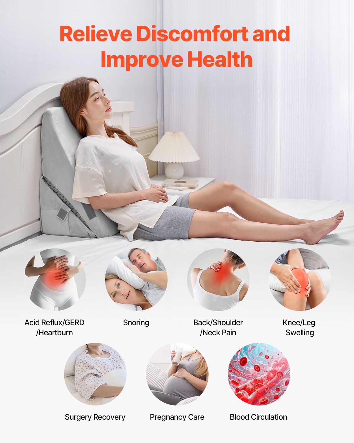 Bed Wedge Pillow for Sleeping, Adjustable Orthopedic Bed Wedge, 25D High-Density Foam Filling & Soft Washable Cover, Post Surgery Pillow for Acid Reflux, Back Pain, Snoring Relief, Light Grey - Image 5