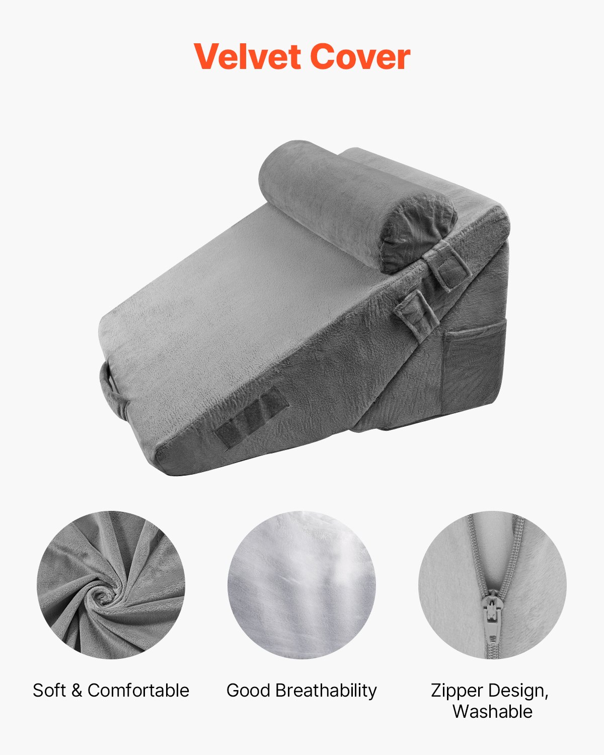 Bed Wedge Pillow for Sleeping, 3 Pcs Adjustable Orthopedic Bed Wedge Set, with Washable Cover & Foam Support, Post Surgery Pillow for Acid Reflux, Back Pain, Snoring Relief & GERD, Dark Grey - Image 3