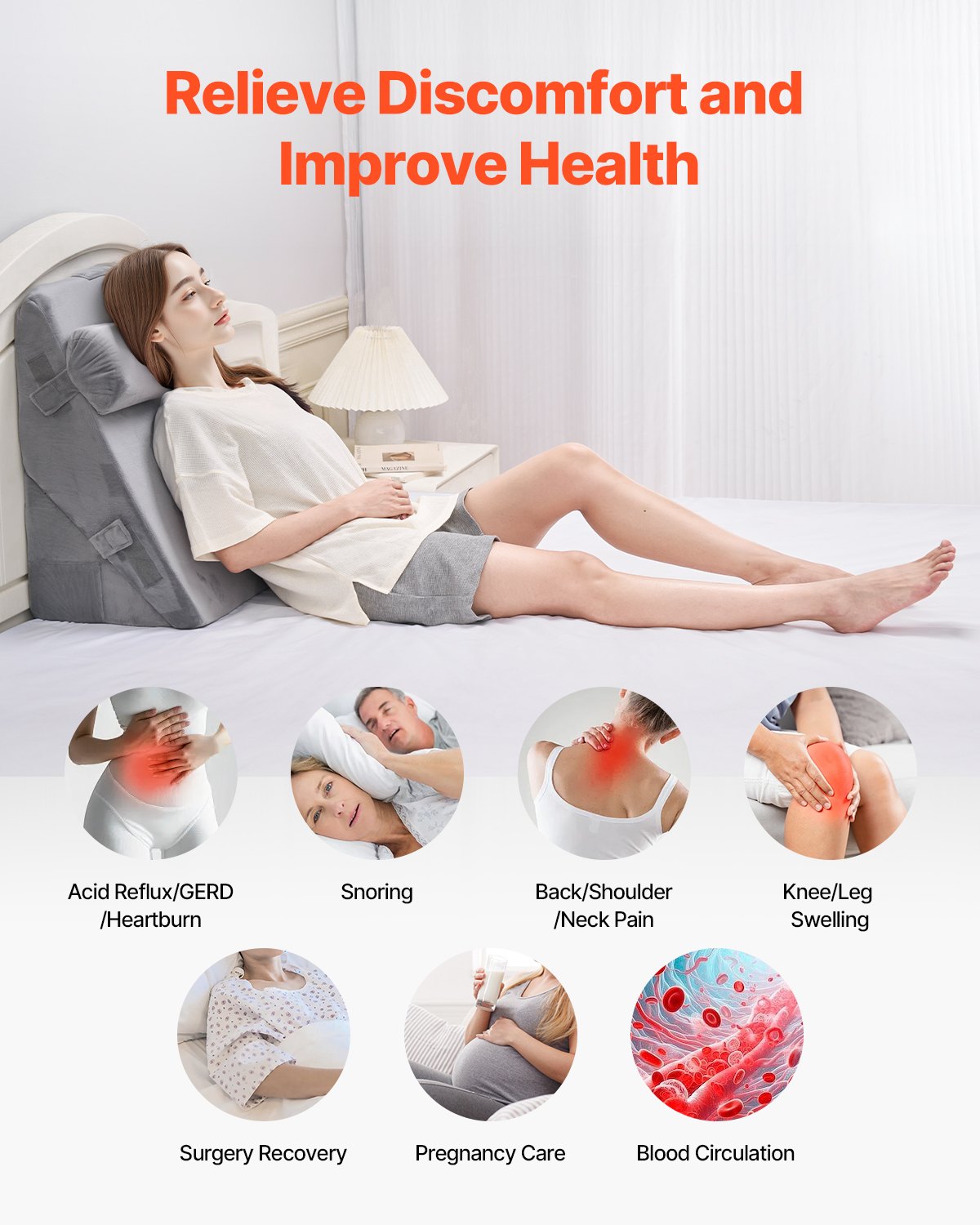 Bed Wedge Pillow for Sleeping, 3 Pcs Adjustable Orthopedic Bed Wedge Set, with Washable Cover & Foam Support, Post Surgery Pillow for Acid Reflux, Back Pain, Snoring Relief & GERD, Dark Grey - Image 5
