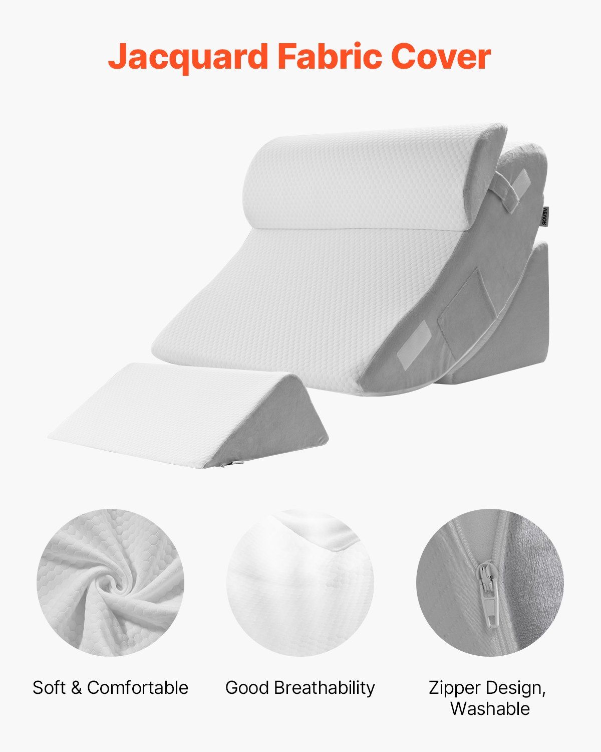 Wedge Pillow for Sleeping, 4 Pcs Adjustable Orthopedic Bed Wedge Set, Support Leg Neck Shoulder, Post Surgery Pillow for Back Pain, Acid Reflux, Snoring Relief, Sitting up in Bed, White/Grey - Image 3