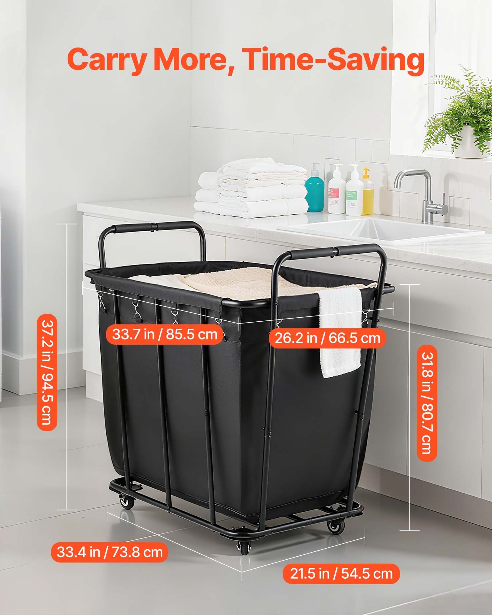 Laundry Cart, Rolling Grocery Utility Cart with Waterproof Liner & Swivel Wheels, 118 KG Large Load Capacity, Heavy Duty Shopping Basket for Laundry, Shopping, Camping, Grocery, Luggage, Black - Image 3