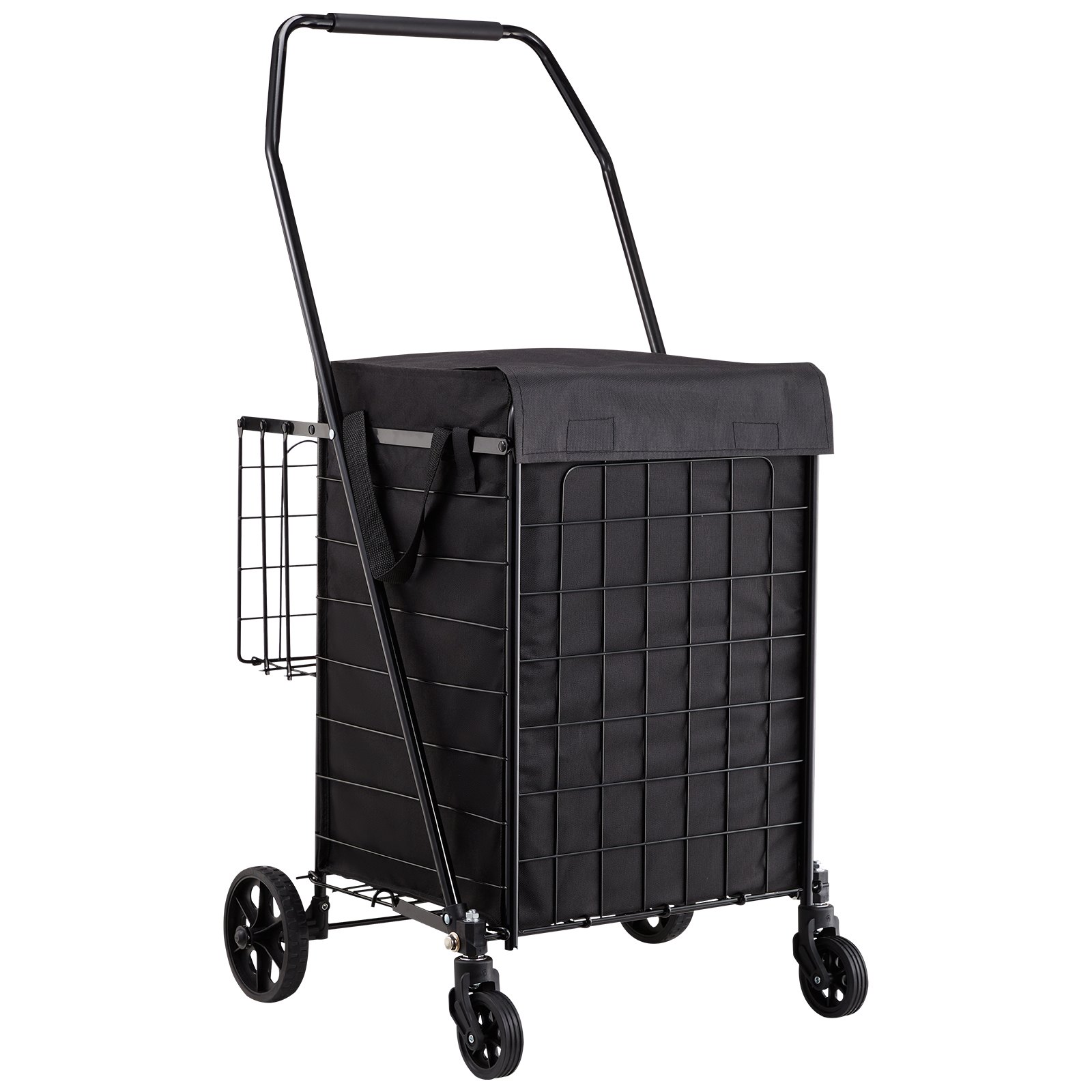 Shopping Cart, Folding Grocery Utility Cart with Dual Baskets, Waterproof Liner & Wheels, 45 KG Large Load Capacity, Heavy Duty Laundry Basket for Laundry, Shopping, Camping, Grocery, Luggage - Image 1