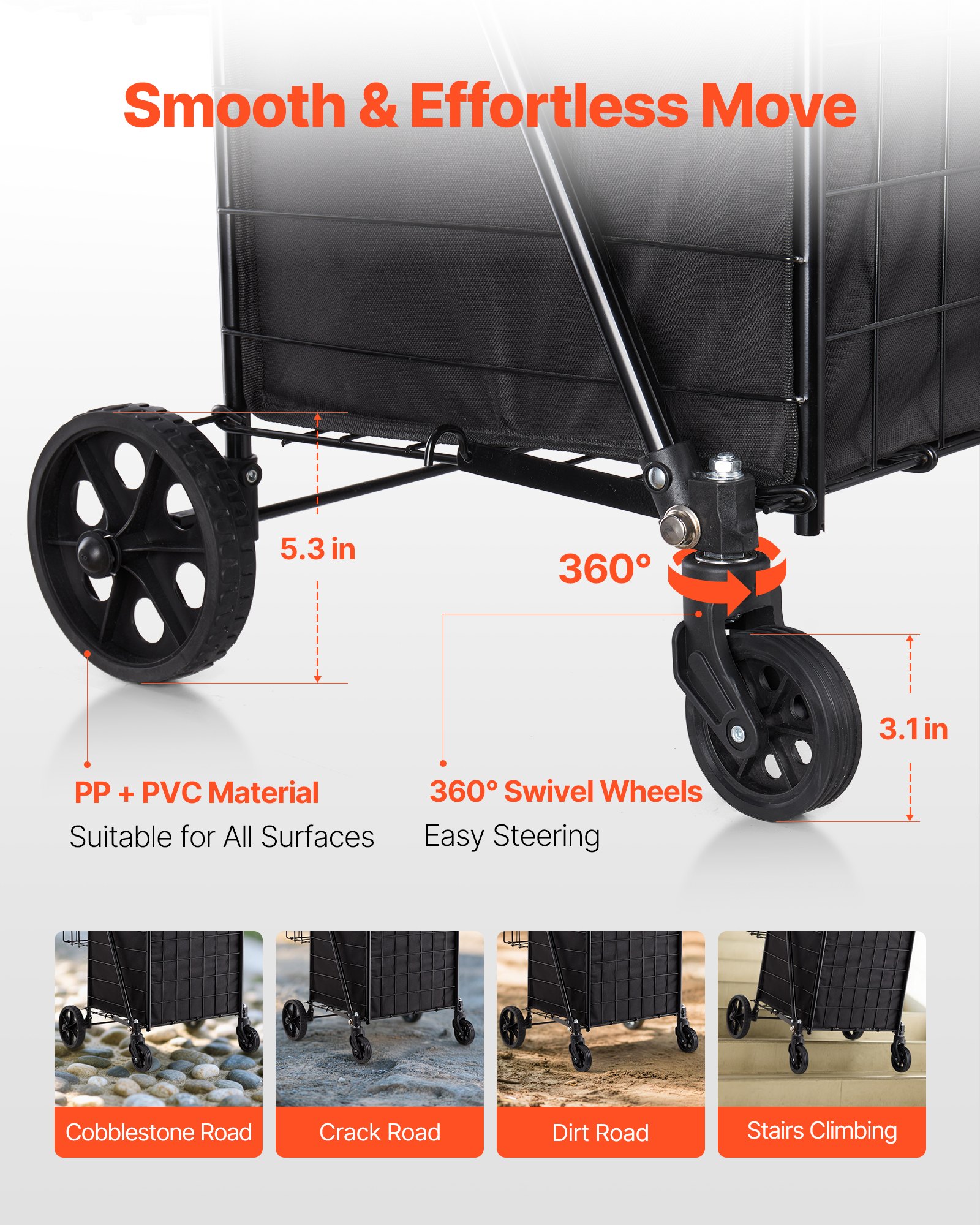 Shopping Cart, Folding Grocery Utility Cart with Dual Baskets, Waterproof Liner & Wheels, 45 KG Large Load Capacity, Heavy Duty Laundry Basket for Laundry, Shopping, Camping, Grocery, Luggage - Image 5