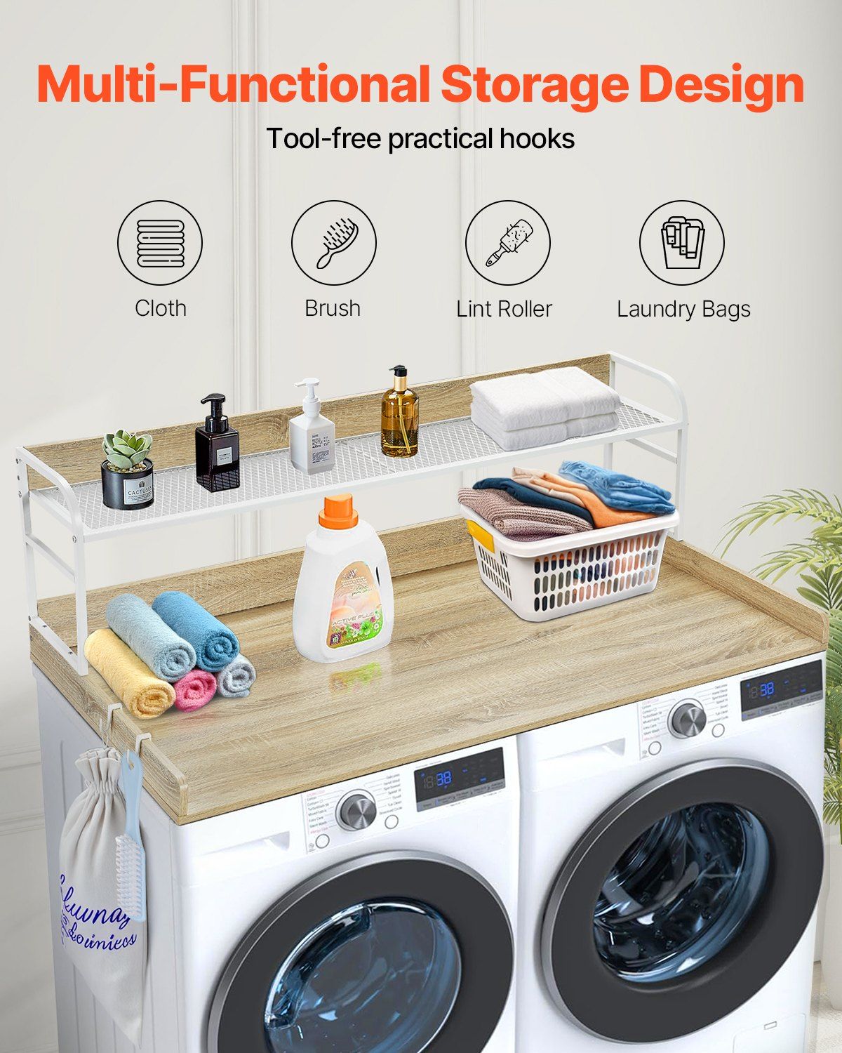 Washer Dryer Countertop with 2-Tier Shelf, 54