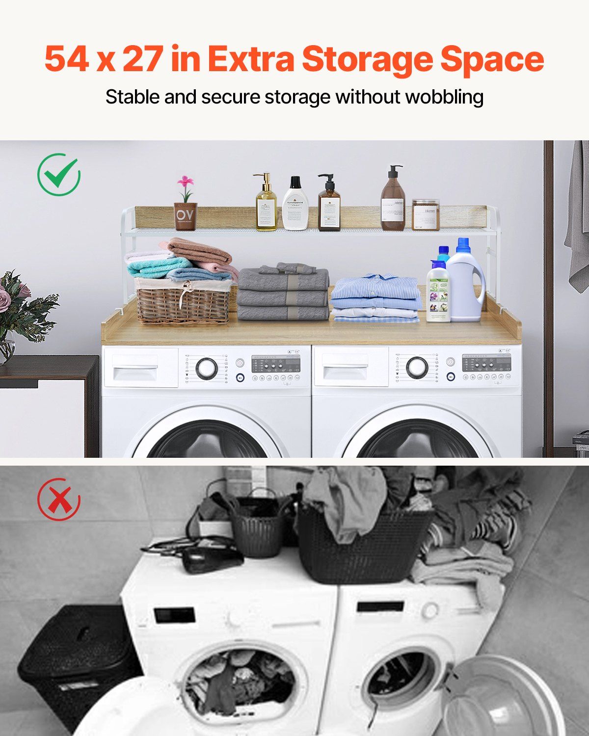 Washer Dryer Countertop with 2-Tier Shelf, 54