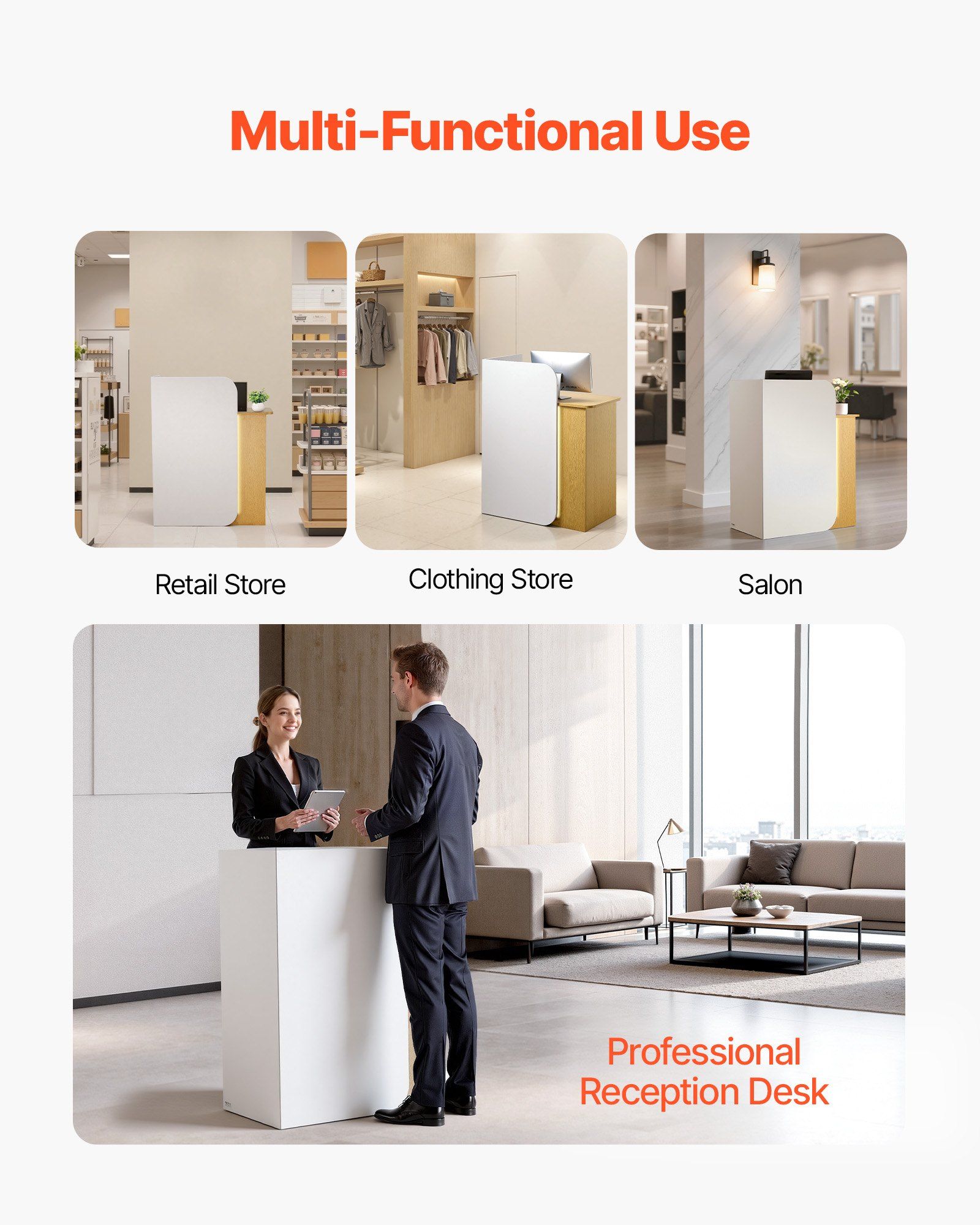 Reception Desk, 80 cm Rectangular Front Counter Table, Modern Office Reception Desk with LED Light, 2 Drawers & Power Outlets, Retail Counter Table for Checkout, Lobby, Beauty Salon, Office - Image 7
