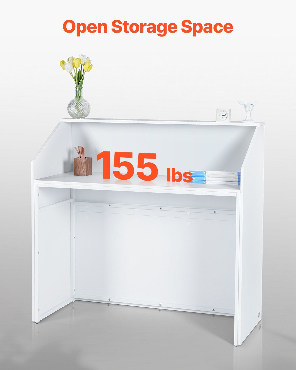 Reception Desk, 1180 x 500 x 1115 mm Rectangular Front Counter Table, Office Reception Desk, Retail Counter and Front Reception Counter, for Checkout, Lobby, Beauty Salon and Office, White - Image 2