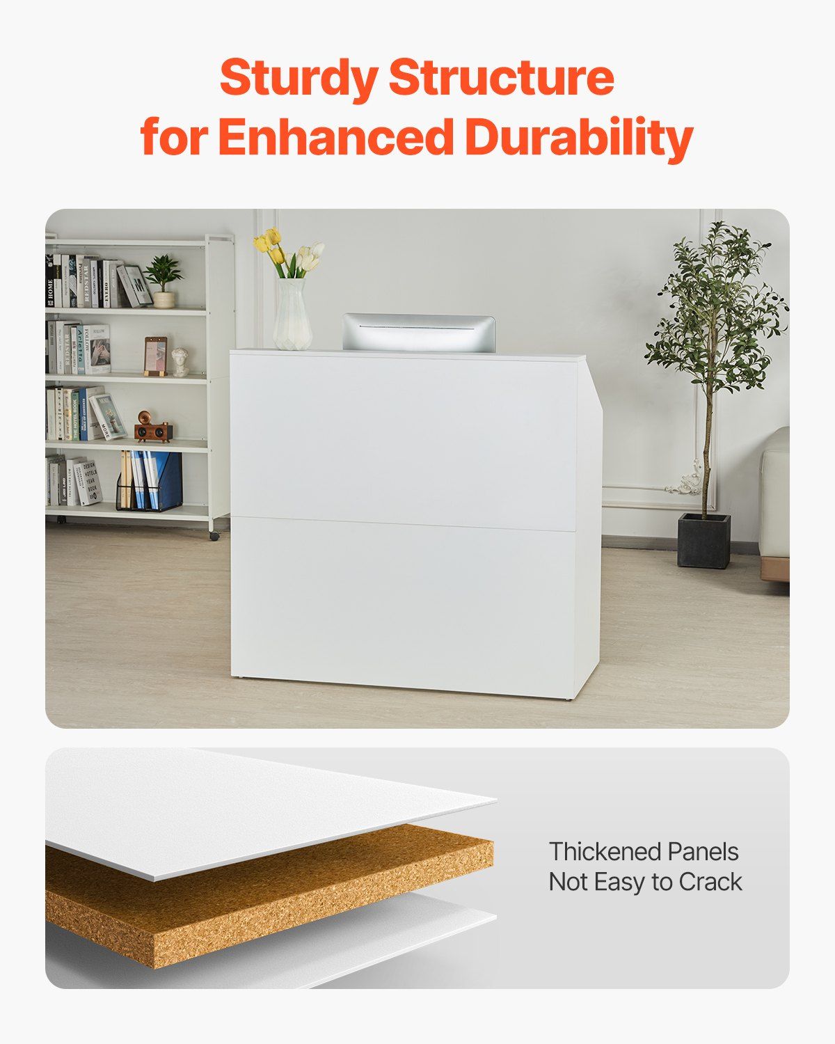 Reception Desk, 1180 x 500 x 1115 mm Rectangular Front Counter Table, Office Reception Desk, Retail Counter and Front Reception Counter, for Checkout, Lobby, Beauty Salon and Office, White - Image 3