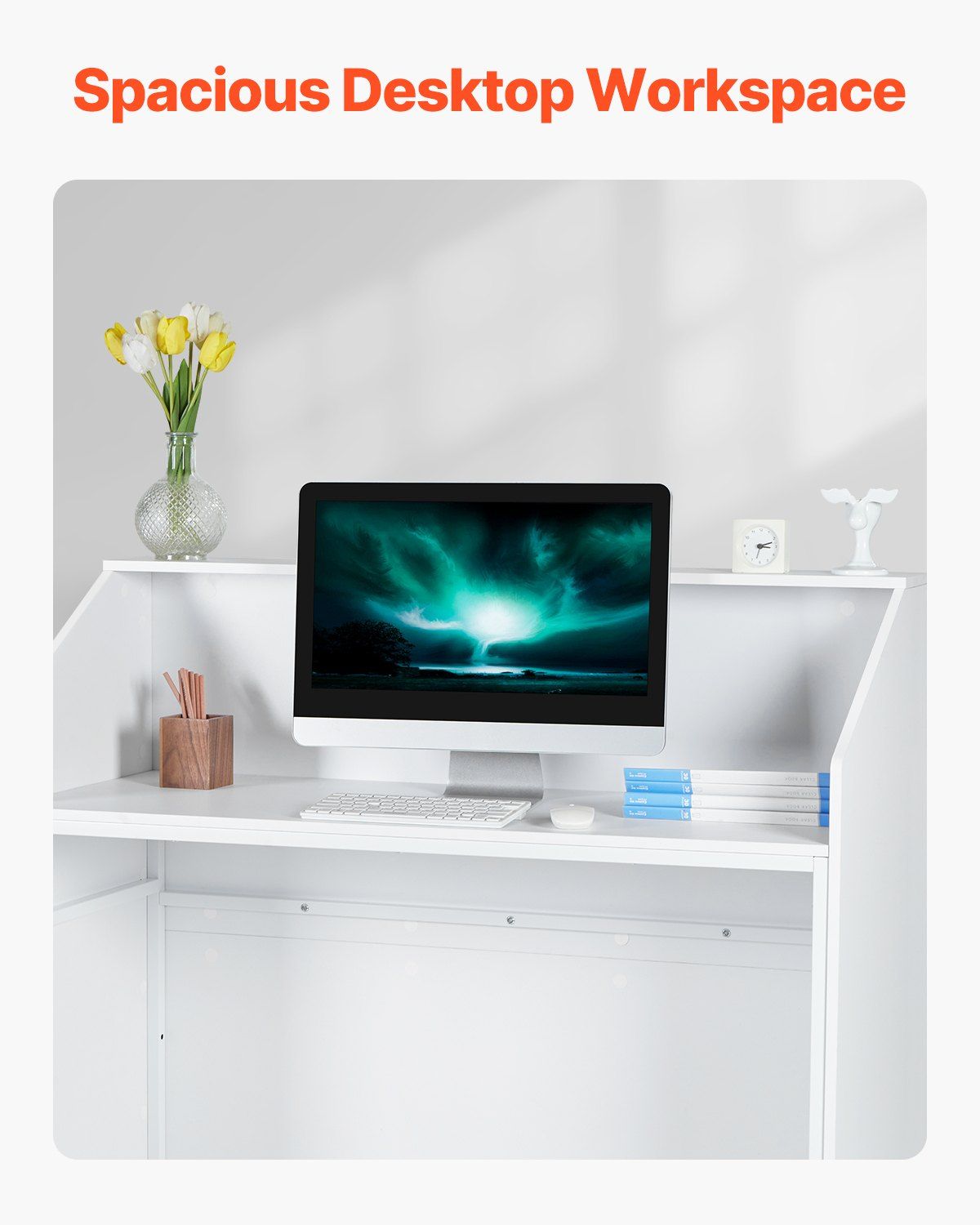Reception Desk, 1180 x 500 x 1115 mm Rectangular Front Counter Table, Office Reception Desk, Retail Counter and Front Reception Counter, for Checkout, Lobby, Beauty Salon and Office, White - Image 5