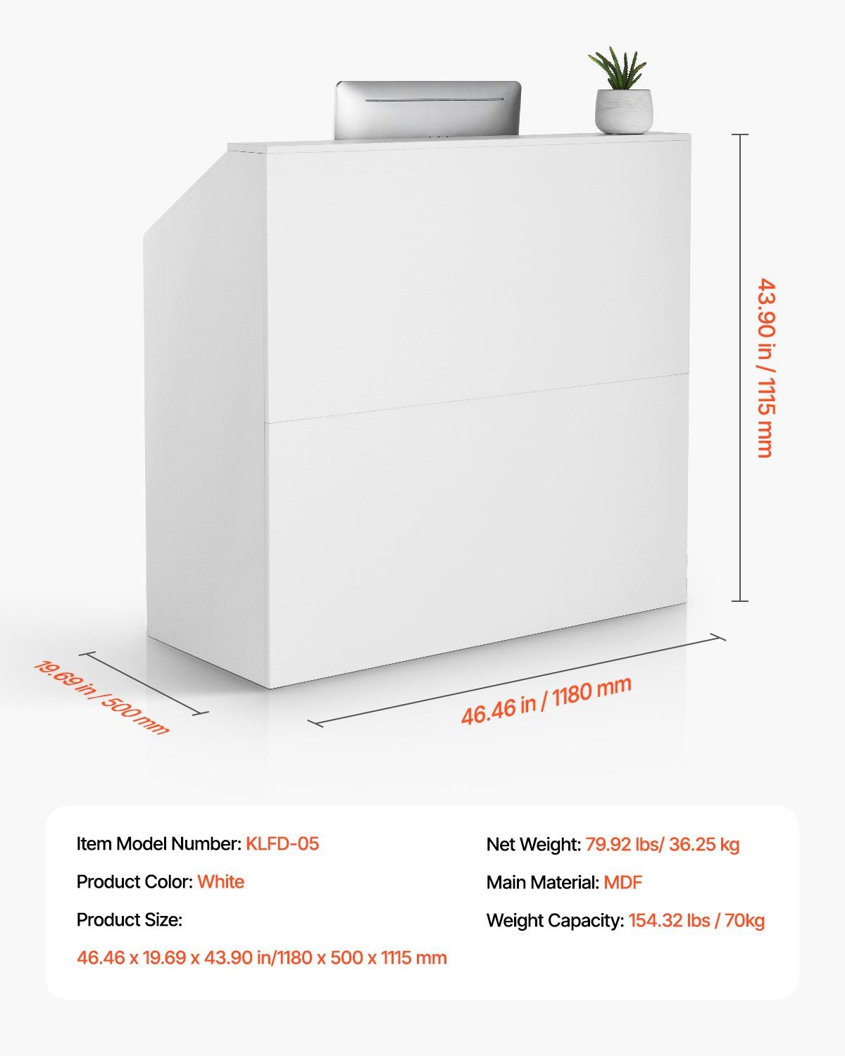 Reception Desk, 1180 x 500 x 1115 mm Rectangular Front Counter Table, Office Reception Desk, Retail Counter and Front Reception Counter, for Checkout, Lobby, Beauty Salon and Office, White - Image 7