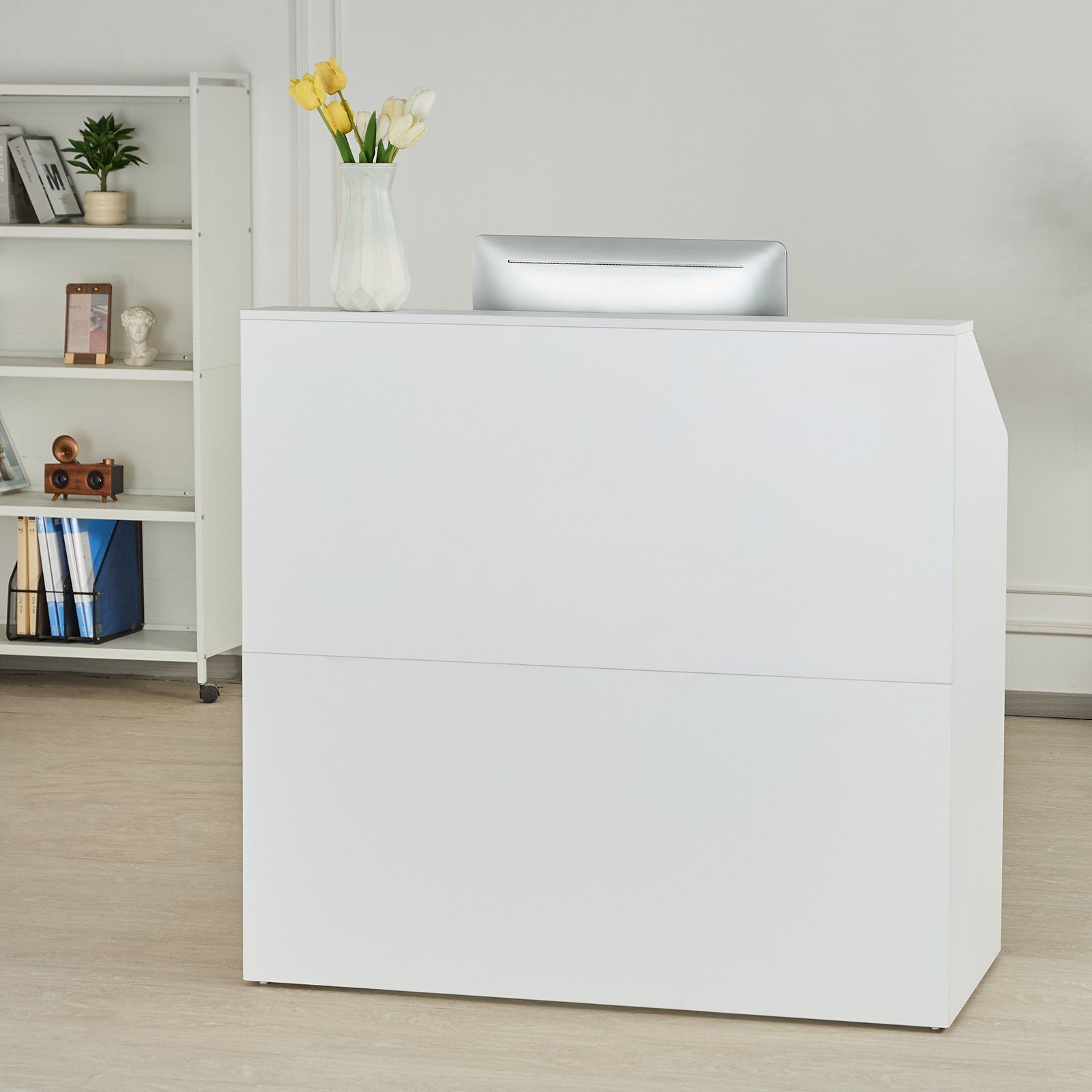 Reception Desk, 1180 x 500 x 1115 mm Rectangular Front Counter Table, Office Reception Desk, Retail Counter and Front Reception Counter, for Checkout, Lobby, Beauty Salon and Office, White - Image 8