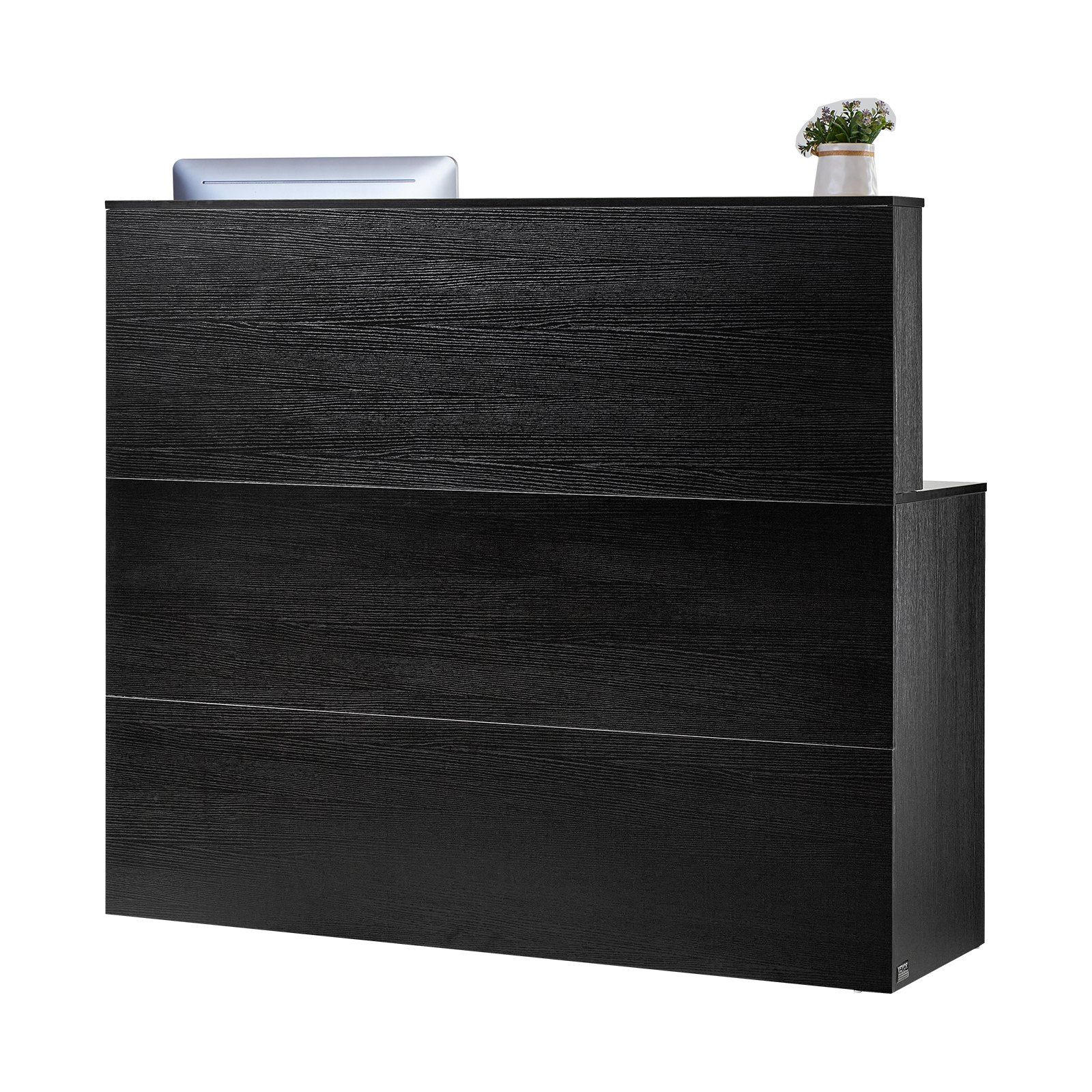Reception Desk, 1400 x 800 x 1200 mm L-Shaped Front Counter Table, Office Reception Counter with Drawer Keyboard Tray and Storage Cabinet, for Checkout, Lobby, Beauty Salon & Office, Black - Image 1