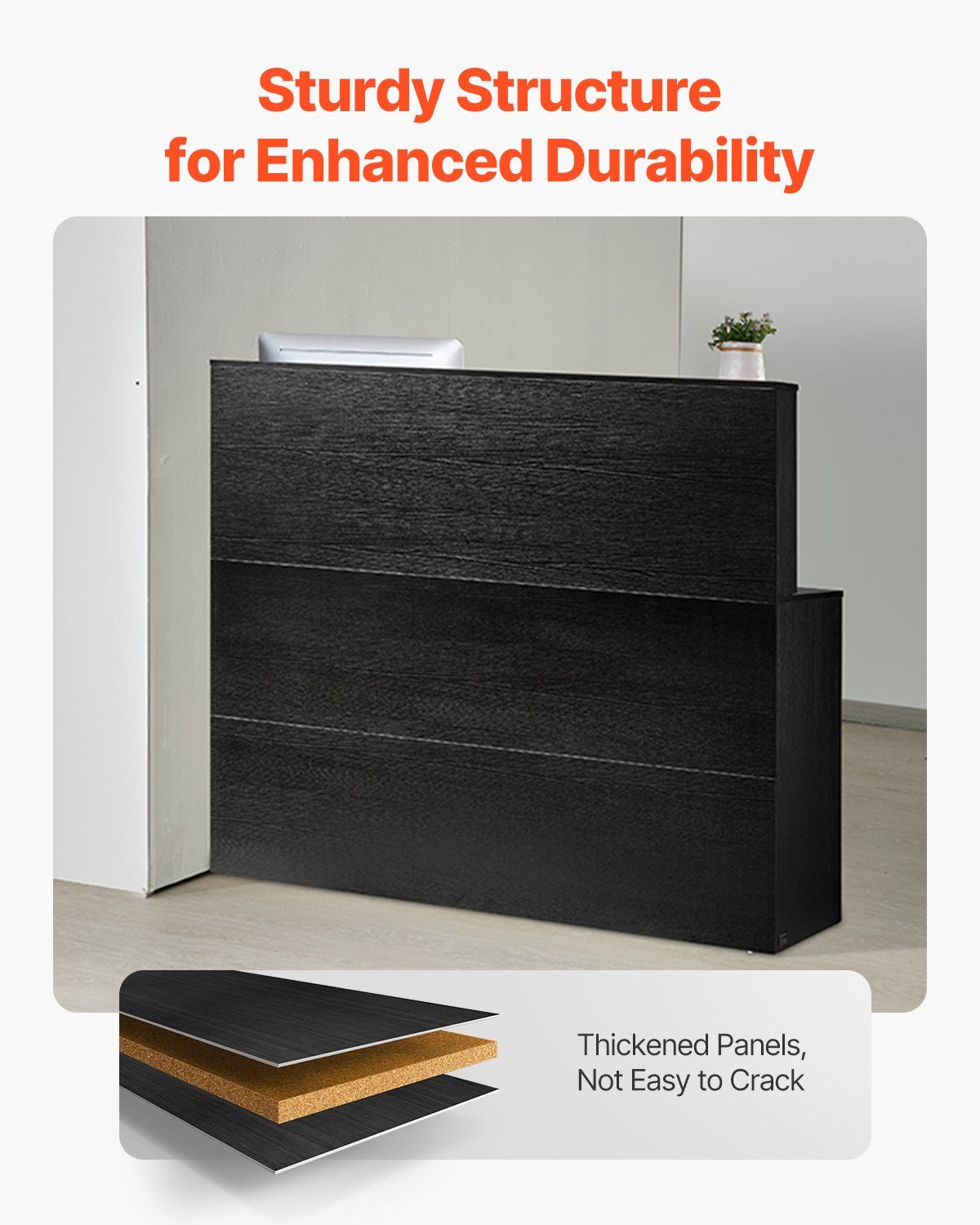 Reception Desk, 1400 x 800 x 1200 mm L-Shaped Front Counter Table, Office Reception Counter with Drawer Keyboard Tray and Storage Cabinet, for Checkout, Lobby, Beauty Salon & Office, Black - Image 3