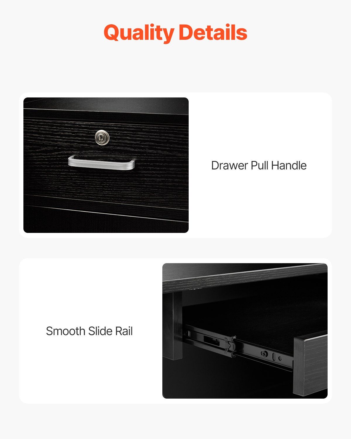 Reception Desk, 1400 x 800 x 1200 mm L-Shaped Front Counter Table, Office Reception Counter with Drawer Keyboard Tray and Storage Cabinet, for Checkout, Lobby, Beauty Salon & Office, Black - Image 4