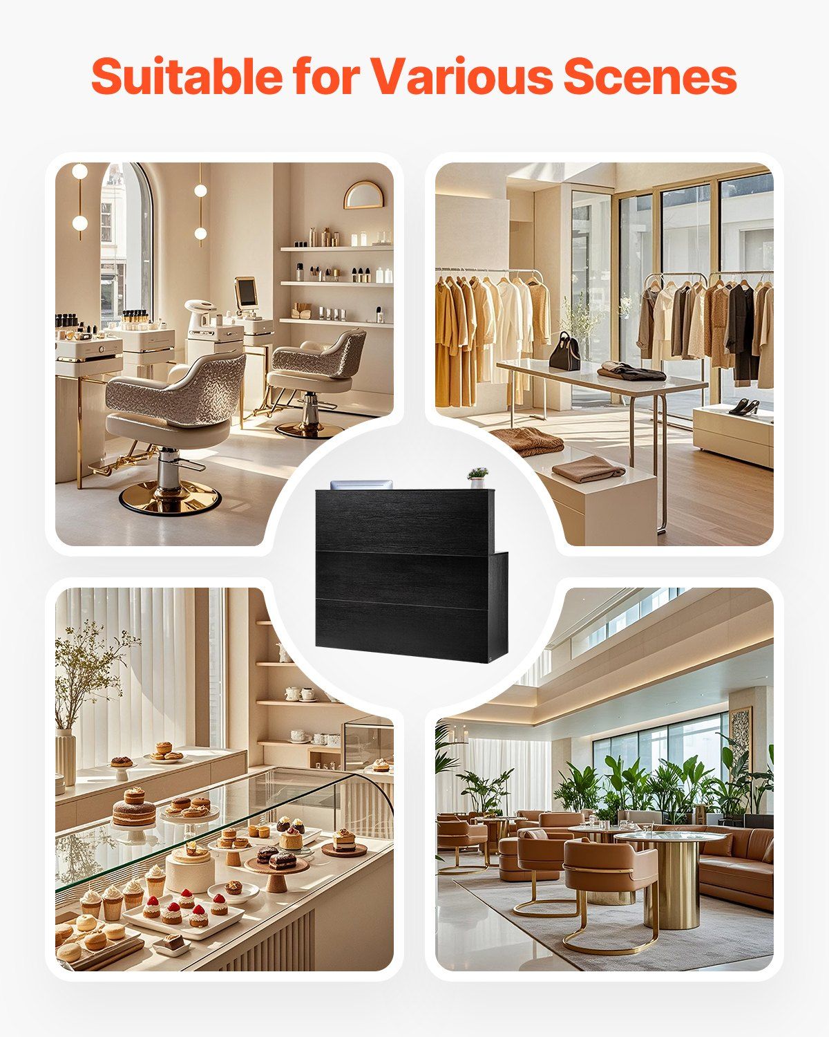 Reception Desk, 1400 x 800 x 1200 mm L-Shaped Front Counter Table, Office Reception Counter with Drawer Keyboard Tray and Storage Cabinet, for Checkout, Lobby, Beauty Salon & Office, Black - Image 6