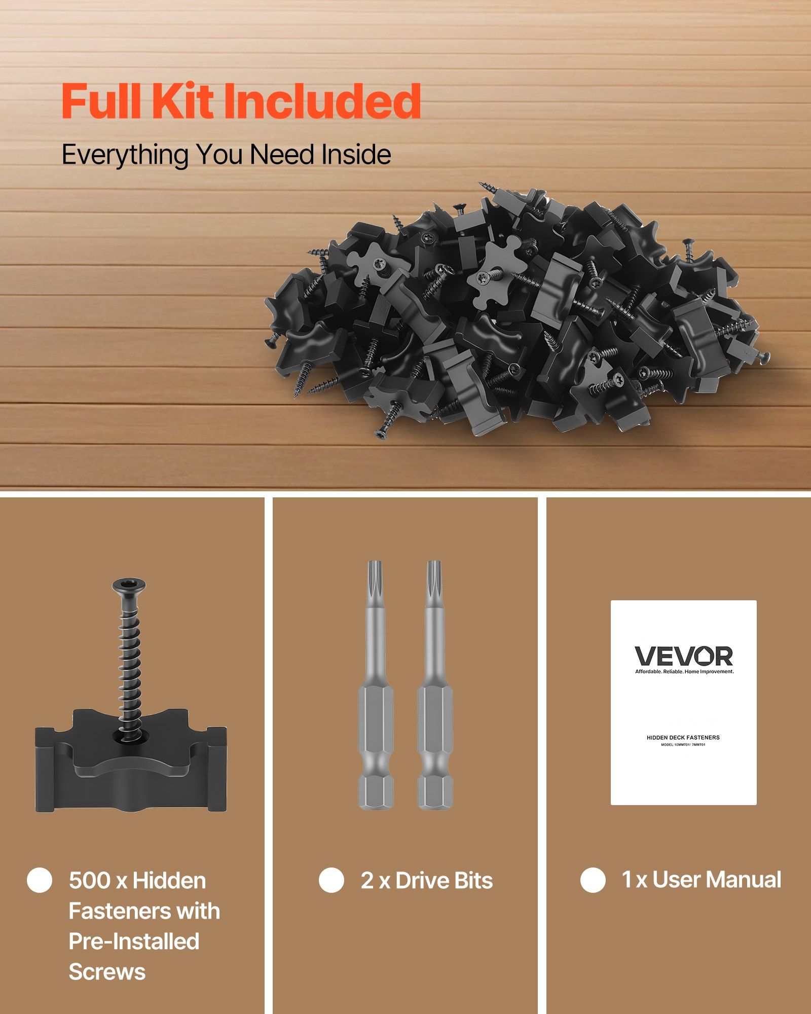 500PCS Hidden Deck Fasteners for Composite Decking Board, Universal Composite T Clips & Plastic Hidden Fasteners with Metal Screws,Polypropylene PP Clips Works with 6.5 mm Gaps, Black - Image 6