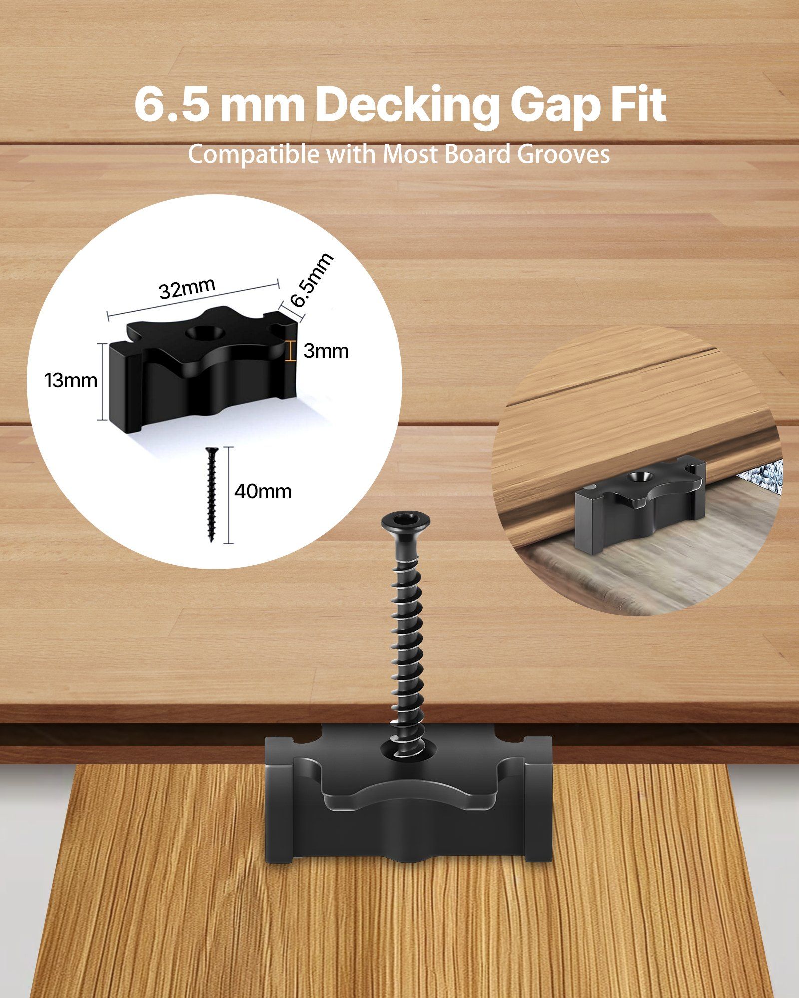 900PCS Hidden Deck Fasteners for Composite Decking Board, Universal Composite T Clips & Plastic Hidden Fasteners with Metal Screws,Polypropylene PP Clips Works with 6.5 mm Gaps, Black - Image 3
