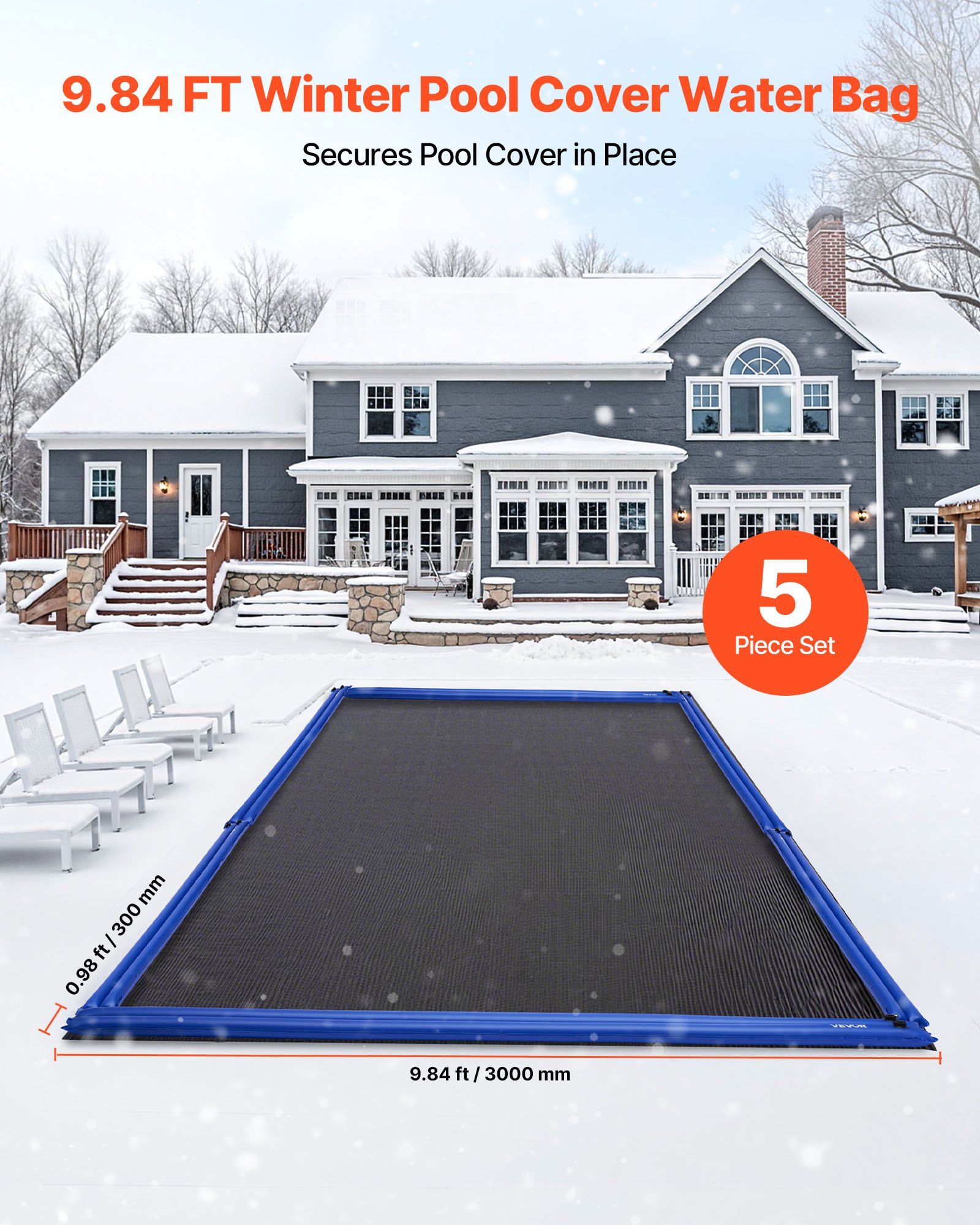 Pool Cover Water Bags, 5 Packs 2560 mm, Double Chamber Pool Cover Water Tubes, 0.4mm Thick PVC Bags Weights with Leakproof Screw Cap, for Inground Swimming-Pool Covers Winter Closing, Blue - Image 2