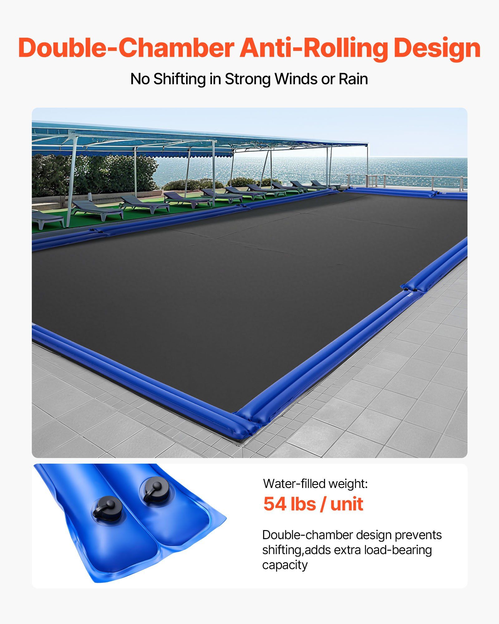 Pool Cover Water Bags, 5 Packs 2560 mm, Double Chamber Pool Cover Water Tubes, 0.4mm Thick PVC Bags Weights with Leakproof Screw Cap, for Inground Swimming-Pool Covers Winter Closing, Blue - Image 3
