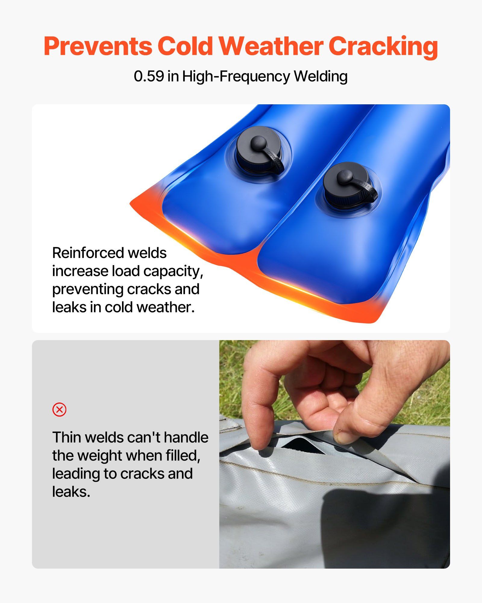 Pool Cover Water Bags, 5 Packs 2560 mm, Double Chamber Pool Cover Water Tubes, 0.4mm Thick PVC Bags Weights with Leakproof Screw Cap, for Inground Swimming-Pool Covers Winter Closing, Blue - Image 5