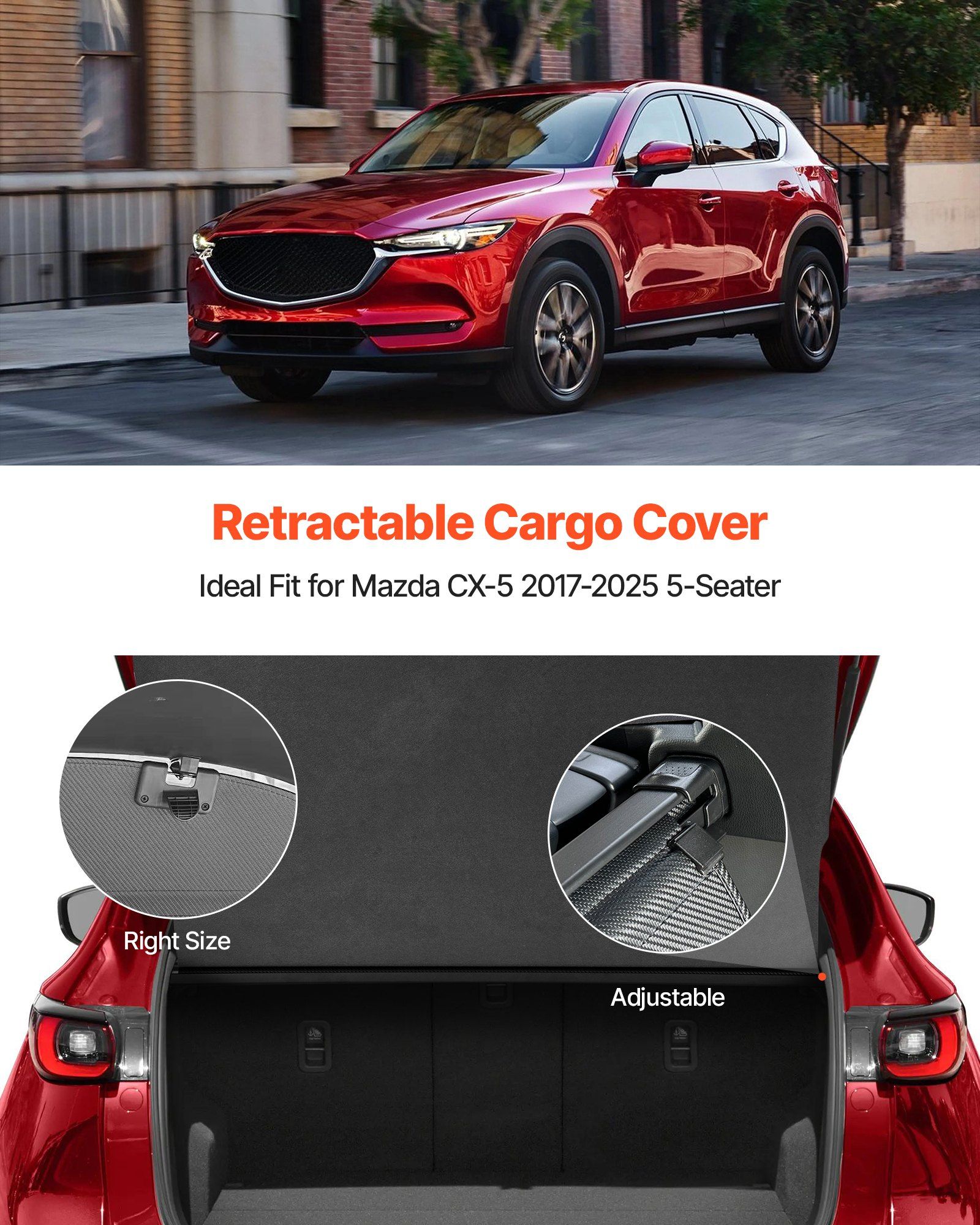 Retractable Cargo Cover, Upgraded Carbon Fiber Texture Trunk Cover, Anti-Peeping Luggage Privacy Shield, Easy Installation Security Shade Car Accessories, for Mazda CX-5 2017-2025 5-Seater - Image 2
