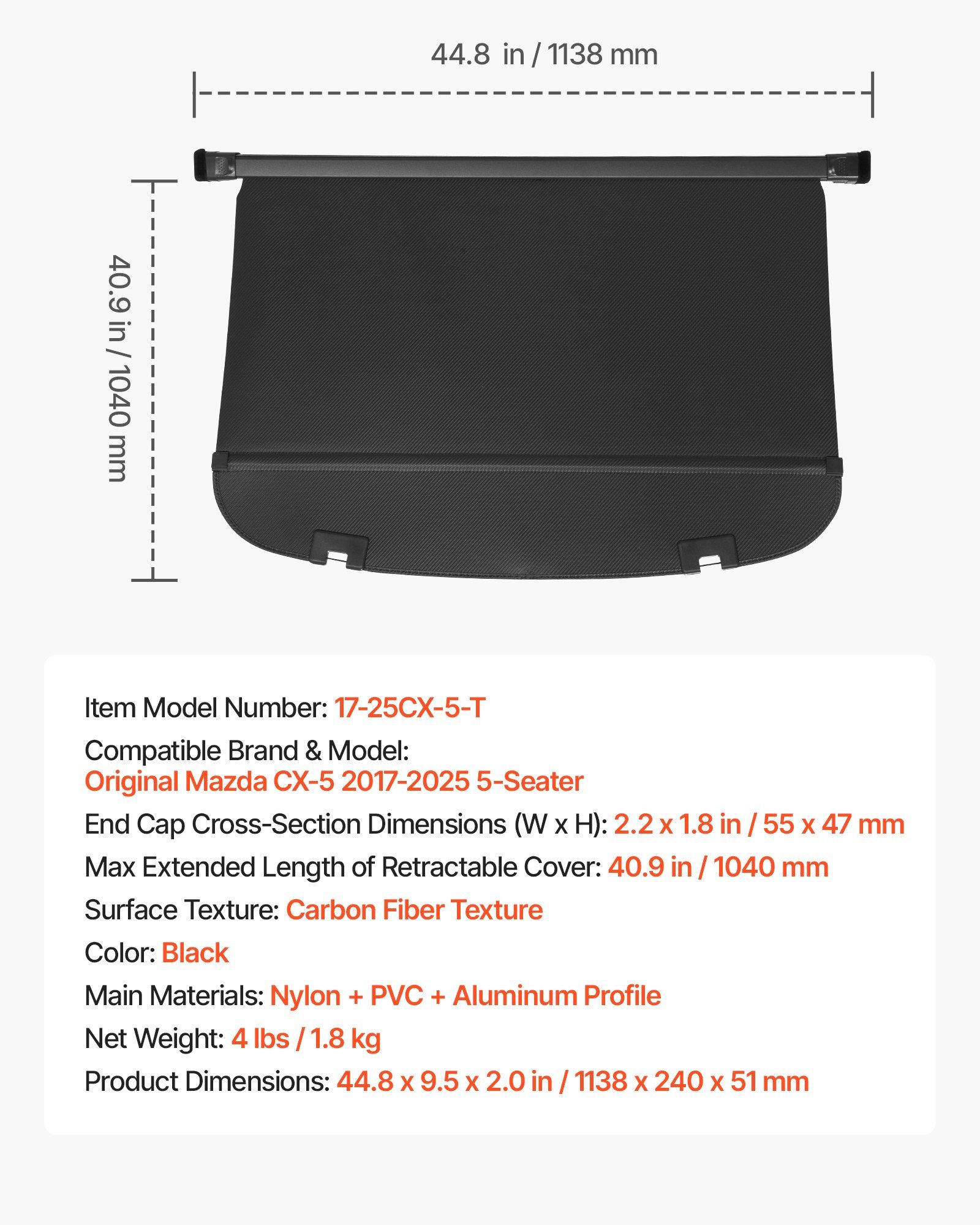 Retractable Cargo Cover, Upgraded Carbon Fiber Texture Trunk Cover, Anti-Peeping Luggage Privacy Shield, Easy Installation Security Shade Car Accessories, for Mazda CX-5 2017-2025 5-Seater - Image 7