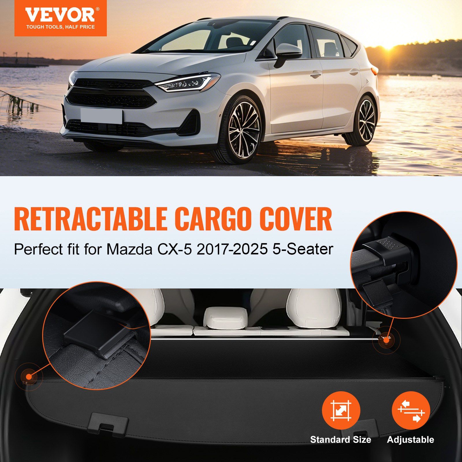 Retractable Cargo Cover for Mazda, Upgraded Waterproof Trunk Cover Security Shield Shade for Mazda CX-5 2017-2025 5-Seater, UV Resistant Rear Trunk Cover, Aluminum Alloy & PVC Leather Texture - Image 2