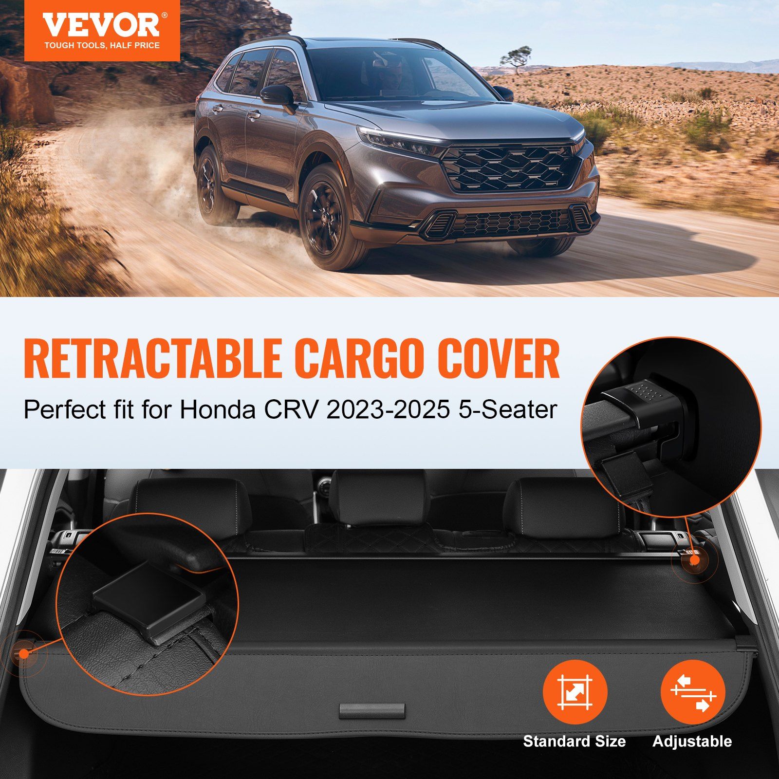 Retractable Cargo Cover for Honda, Upgraded Waterproof Trunk Cover Security Shield Shade for Honda CRV 2023-2025 5-Seater, UV Resistant Rear Trunk Cover with Aluminum Alloy & PVC Leather Texture - Image 2