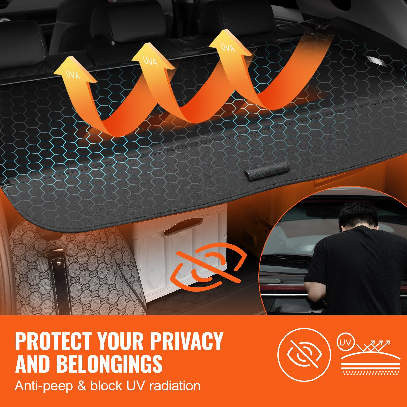 Retractable Cargo Cover for Honda, Upgraded Waterproof Trunk Cover Security Shield Shade for Honda CRV 2023-2025 5-Seater, UV Resistant Rear Trunk Cover with Aluminum Alloy & PVC Leather Texture - Image 3