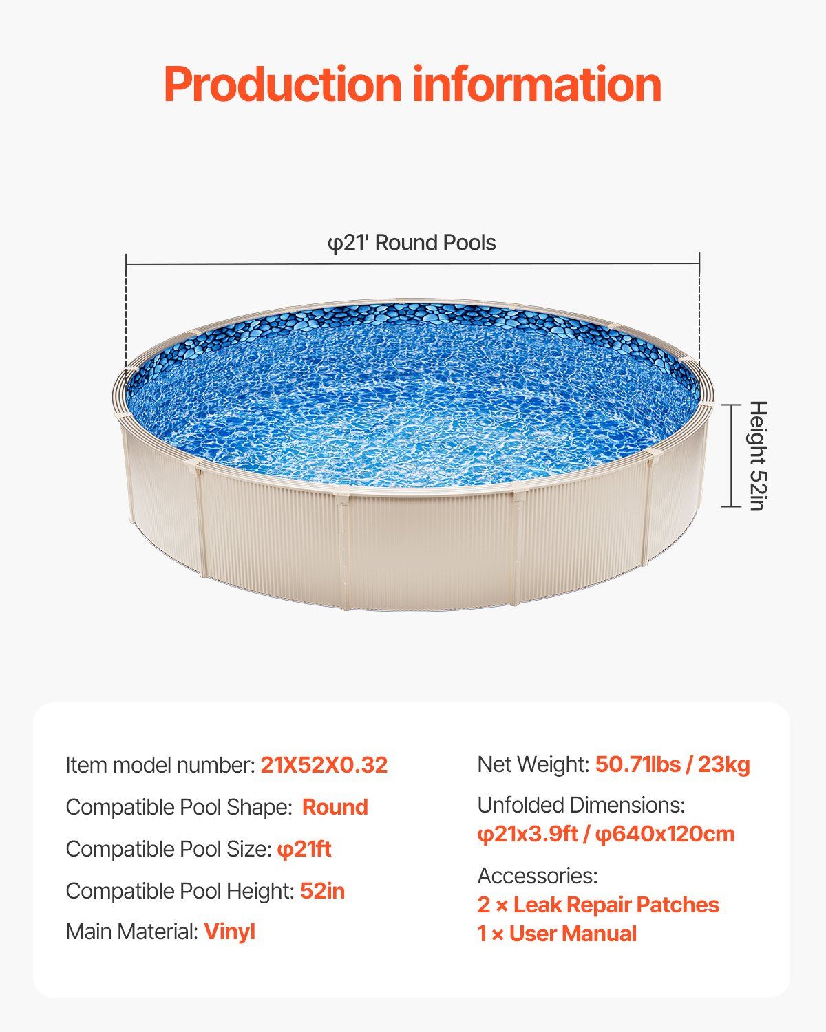 21-ft Round Above Ground Pool Liner, Unibead Pool Liners, Standard Gauge, 52inch Wall Height, Designed for Steel Sided Above-Ground Swimming Pools - Image 7