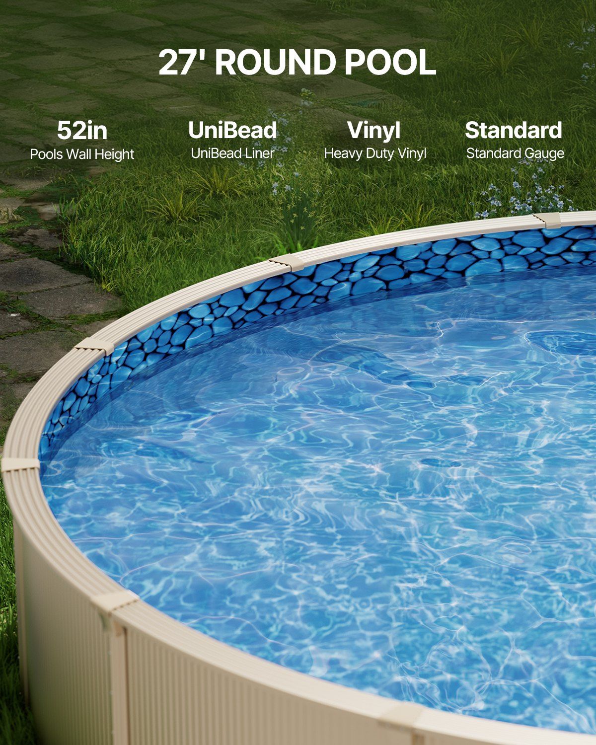 27-ft Round Above Ground Pool Liner, Unibead Pool Liners, Standard Gauge, 52inch Wall Height, Designed for Steel Sided Above-Ground Swimming Pools - Image 2