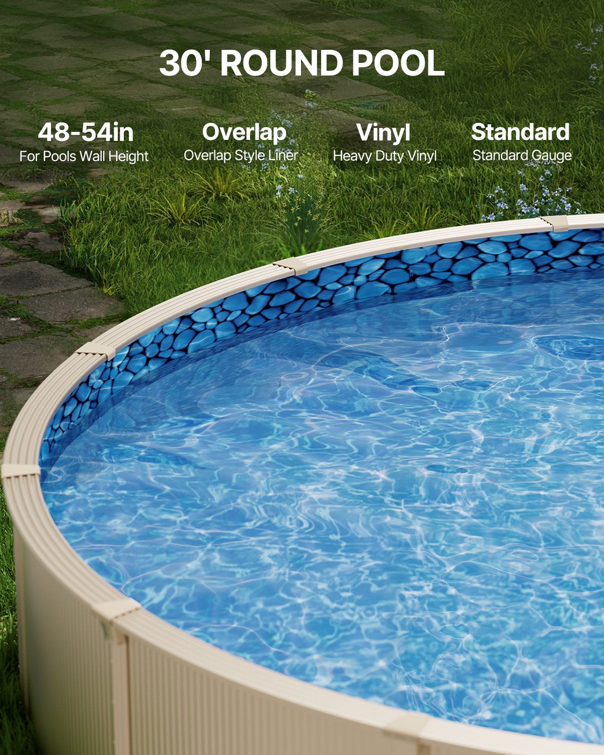 30-ft Round Above Ground Pool Liner, Overlap Pool Liners, Standard Gauge Vinyl, 48-to-54inch Wall Height, Designed for Steel Sided Above-Ground Swimming Pools - Image 2