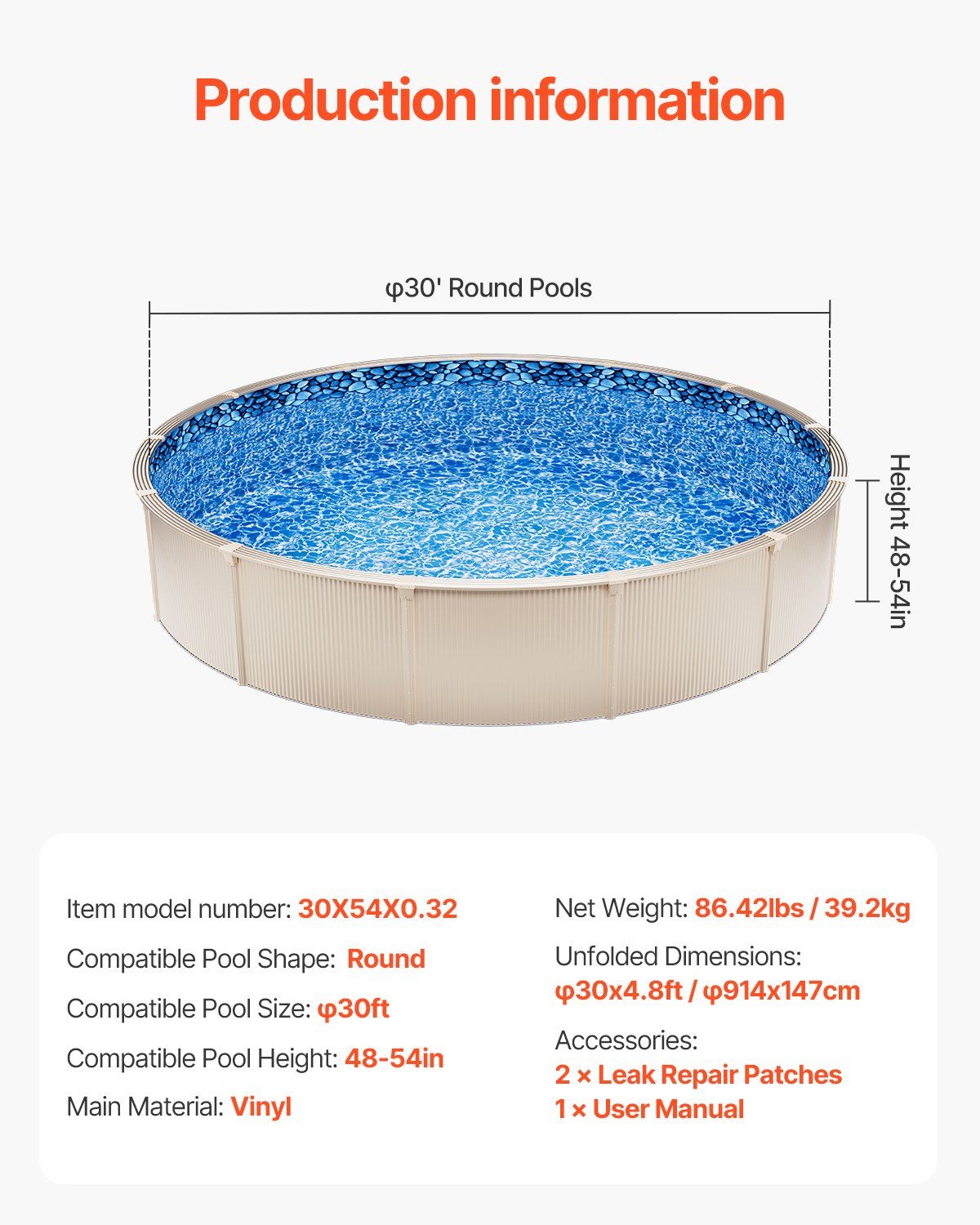30-ft Round Above Ground Pool Liner, Overlap Pool Liners, Standard Gauge Vinyl, 48-to-54inch Wall Height, Designed for Steel Sided Above-Ground Swimming Pools - Image 7