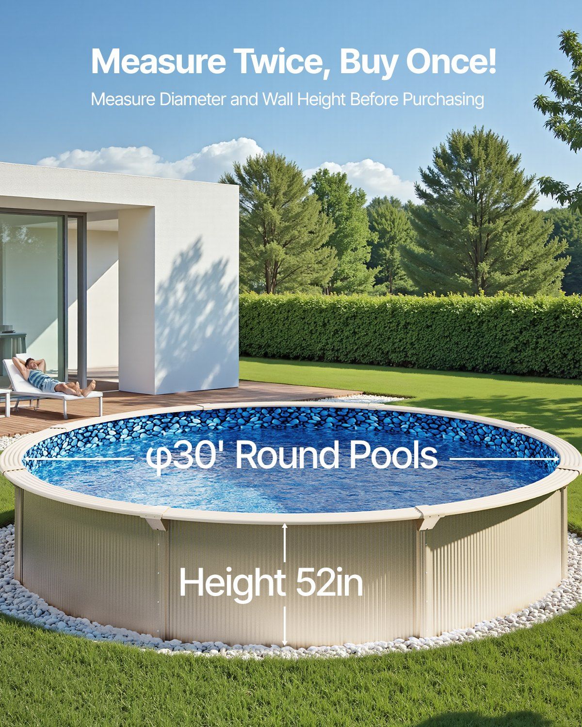 Pool Liner, 30ft Round Pool Liner, Uinbead Style, Durable Vinyl Pool Liner, Standard Gauge, 52in Wall Height, Pool Liner Replacement for Steel Sided Above-Ground Swimming Pools - Image 3