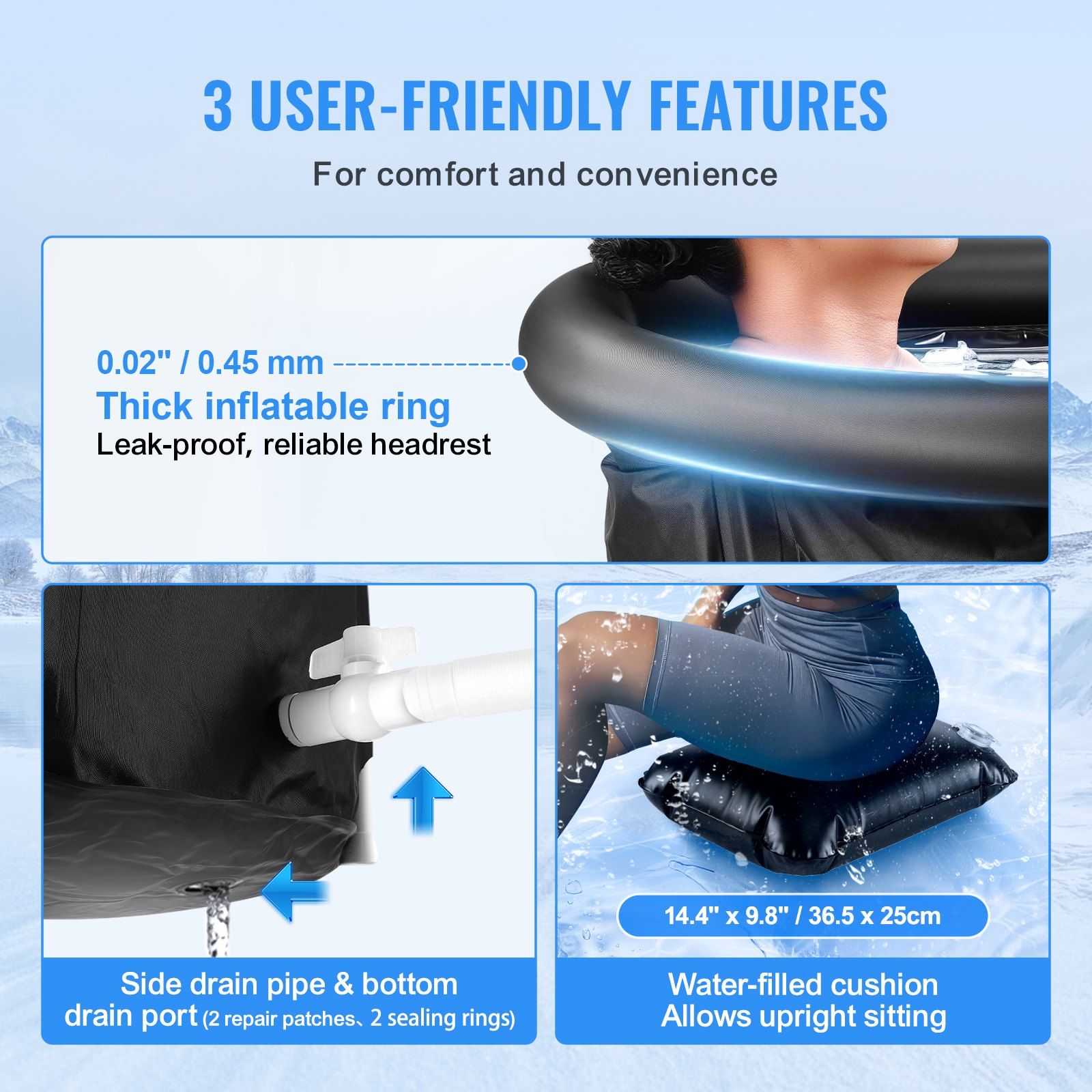 Ice Bath Tub, 80 cm Long Cold Water Therapy Plunge Tub for Athletes, Portable Outdoor Ice Barrel Plunge Pool for Recovery, 341L Inflatable Folding Bathtub with Cover, Home Ice Pod for Adult - Image 4
