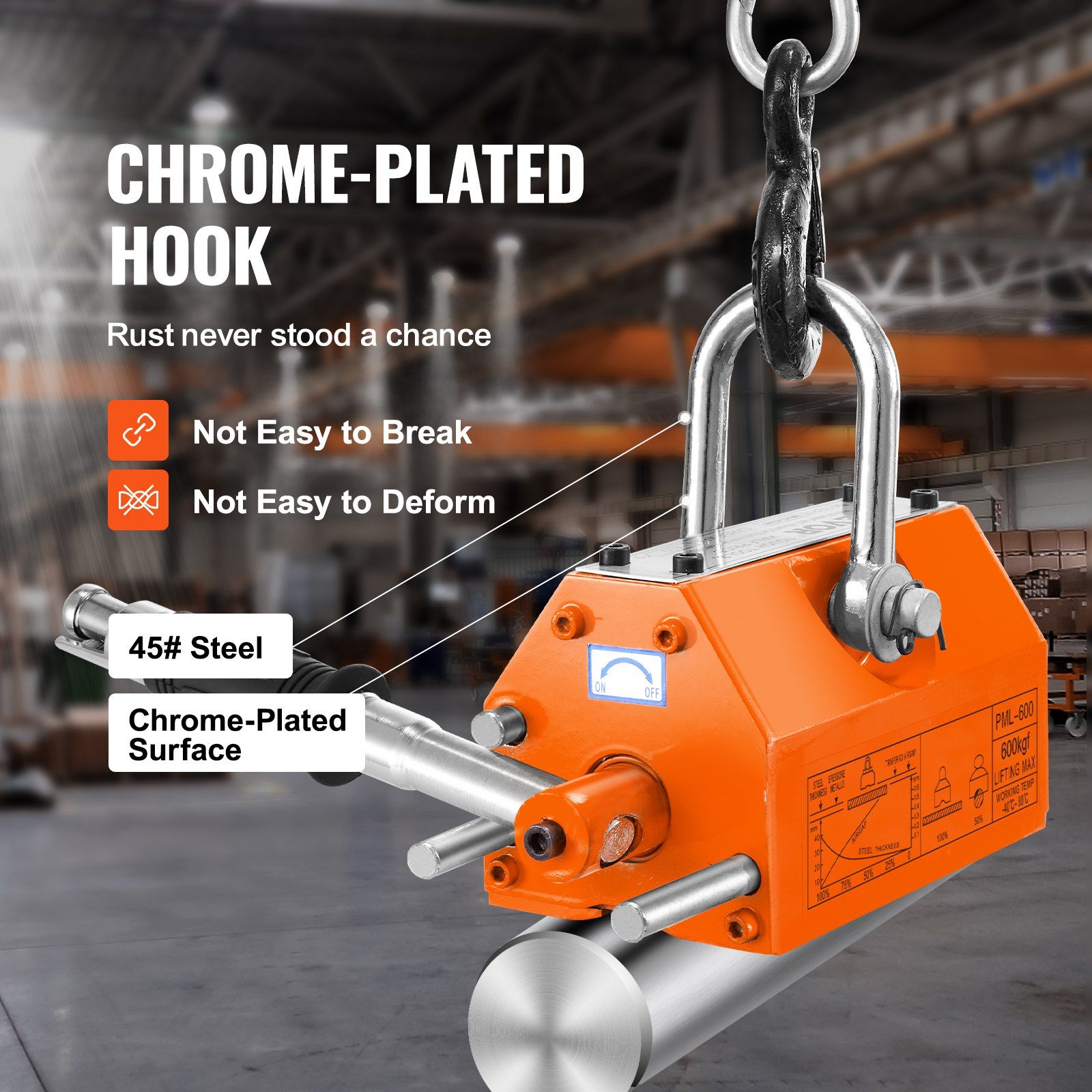 Magnetic Lifter, 600 kg Pulling Capacity, 2.5 Safety Factor, Neodymium & Steel, Lifting Magnet with Release, Permanent Lift Magnets, Heavy Duty Magnet for Hoist, Shop Crane, Block, Board - Image 4