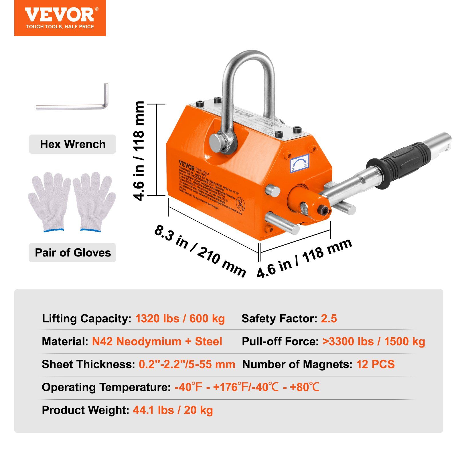 Magnetic Lifter, 600 kg Pulling Capacity, 2.5 Safety Factor, Neodymium & Steel, Lifting Magnet with Release, Permanent Lift Magnets, Heavy Duty Magnet for Hoist, Shop Crane, Block, Board - Image 7
