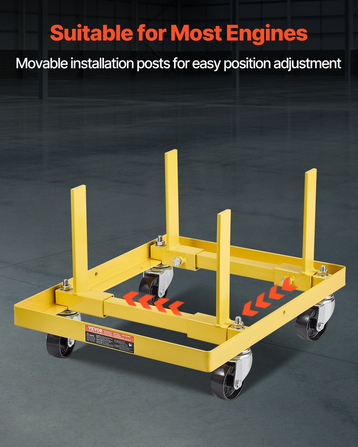 Engine Stand, 340 KG Load Capacity Engine Motor Stand with Adjustable Width & Length, Heavy-Duty Steel Motor Holder with 4 Swivel Casters and 2 Ratchet Straps, Suitable for Most Engines - Image 6