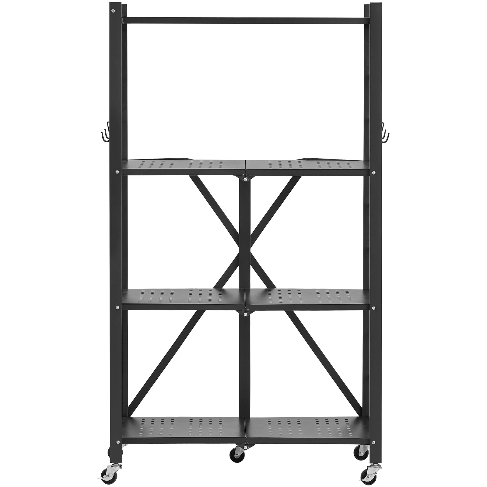 4-Tier Foldable Storage Shelf with Wheels, 66 cm W x 33 cm D x 117 cm H Folding Metal Rack Shelving Unit, No Assembly Organizer Shelf for Garage, Kitchen, Basement, Black - Image 1
