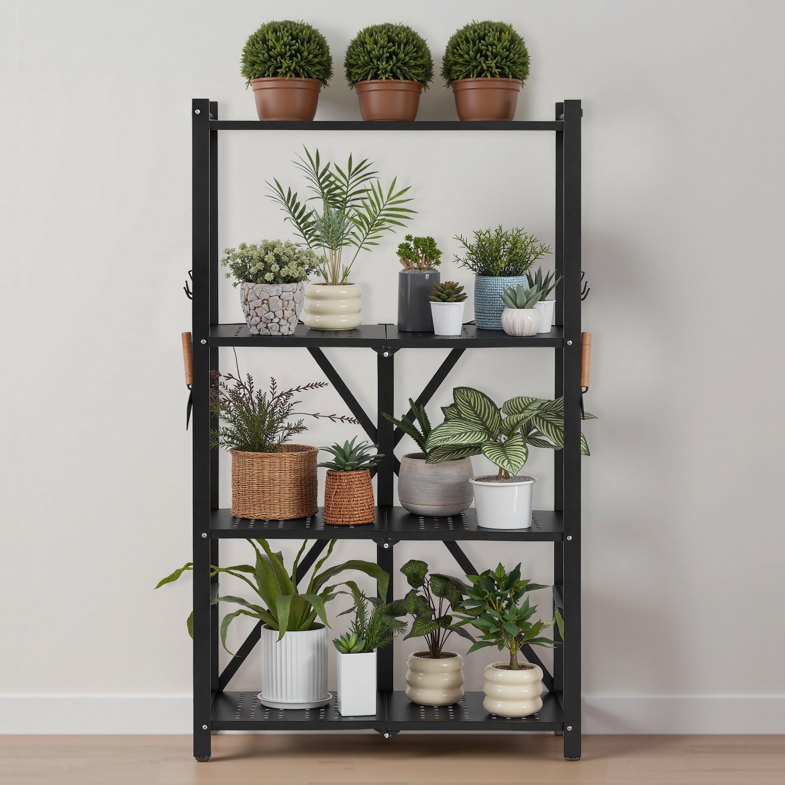 4-Tier Foldable Storage Shelf with Wheels, 66 cm W x 33 cm D x 117 cm H Folding Metal Rack Shelving Unit, No Assembly Organizer Shelf for Garage, Kitchen, Basement, Black - Image 8